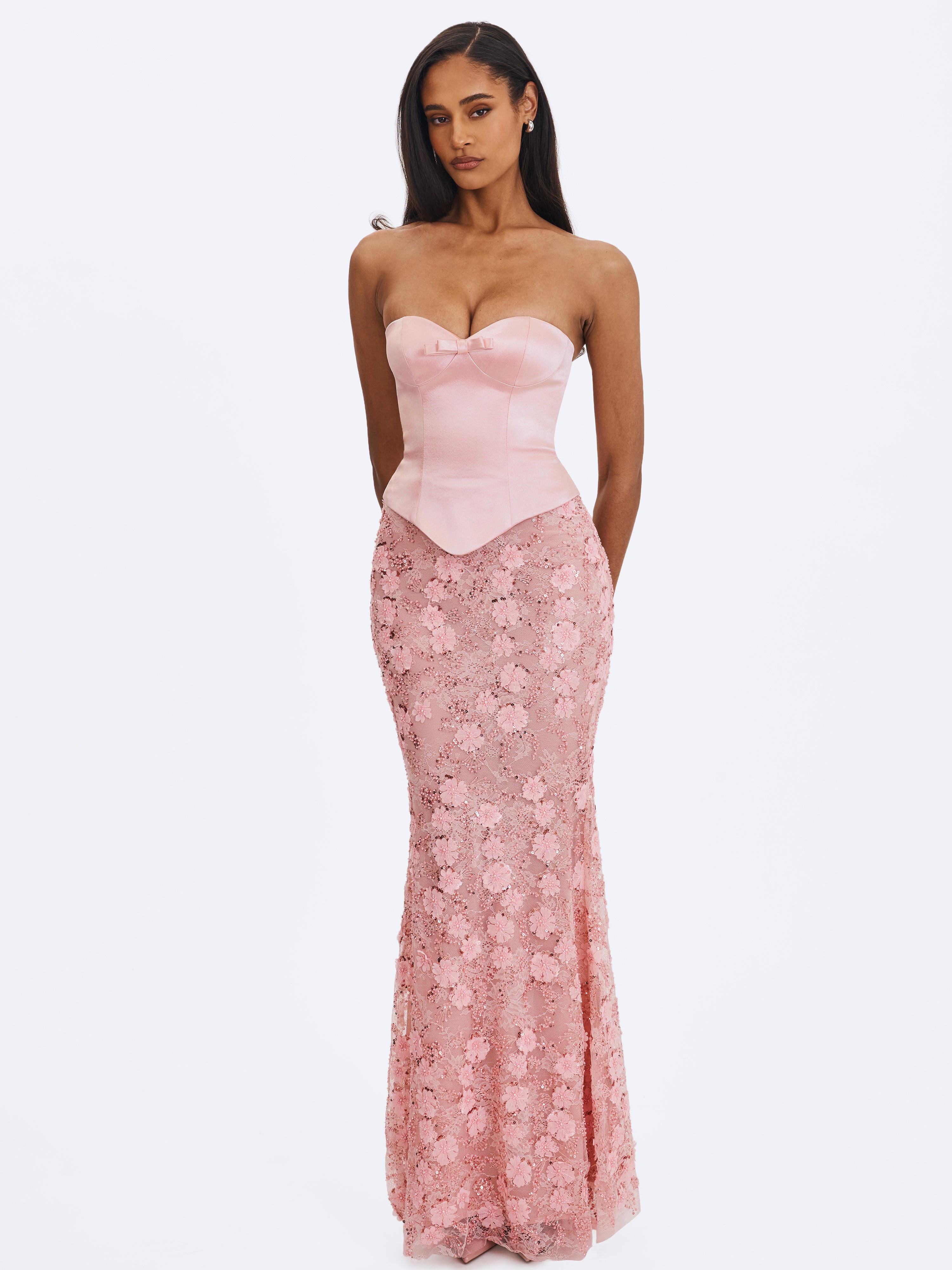 Uliya Rosy Pink Strapless Mermaid Peplum Maxi Dress
