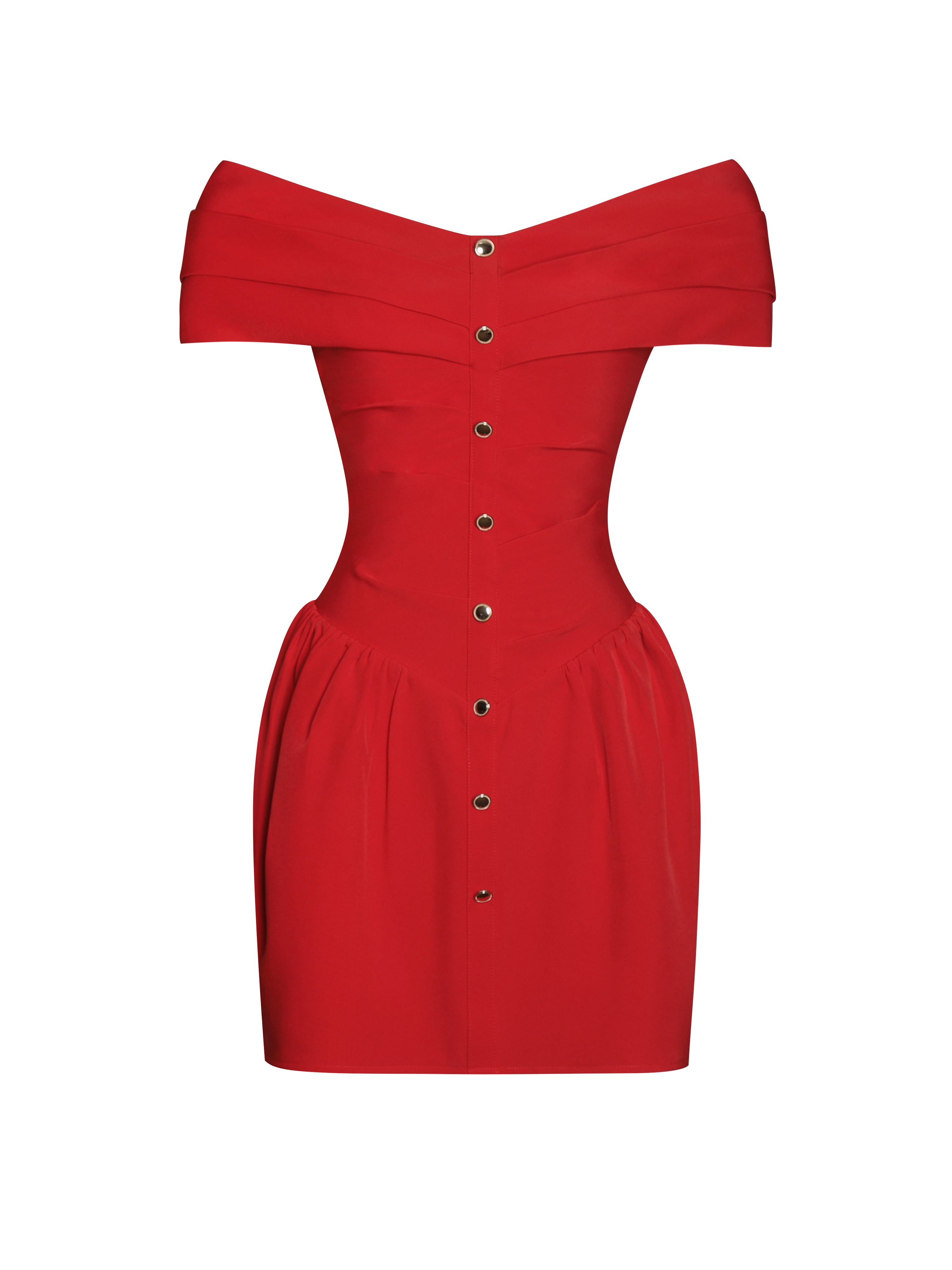 Cait Red Off Shoulder Drop Waist Mini Dress (Archive Sale)