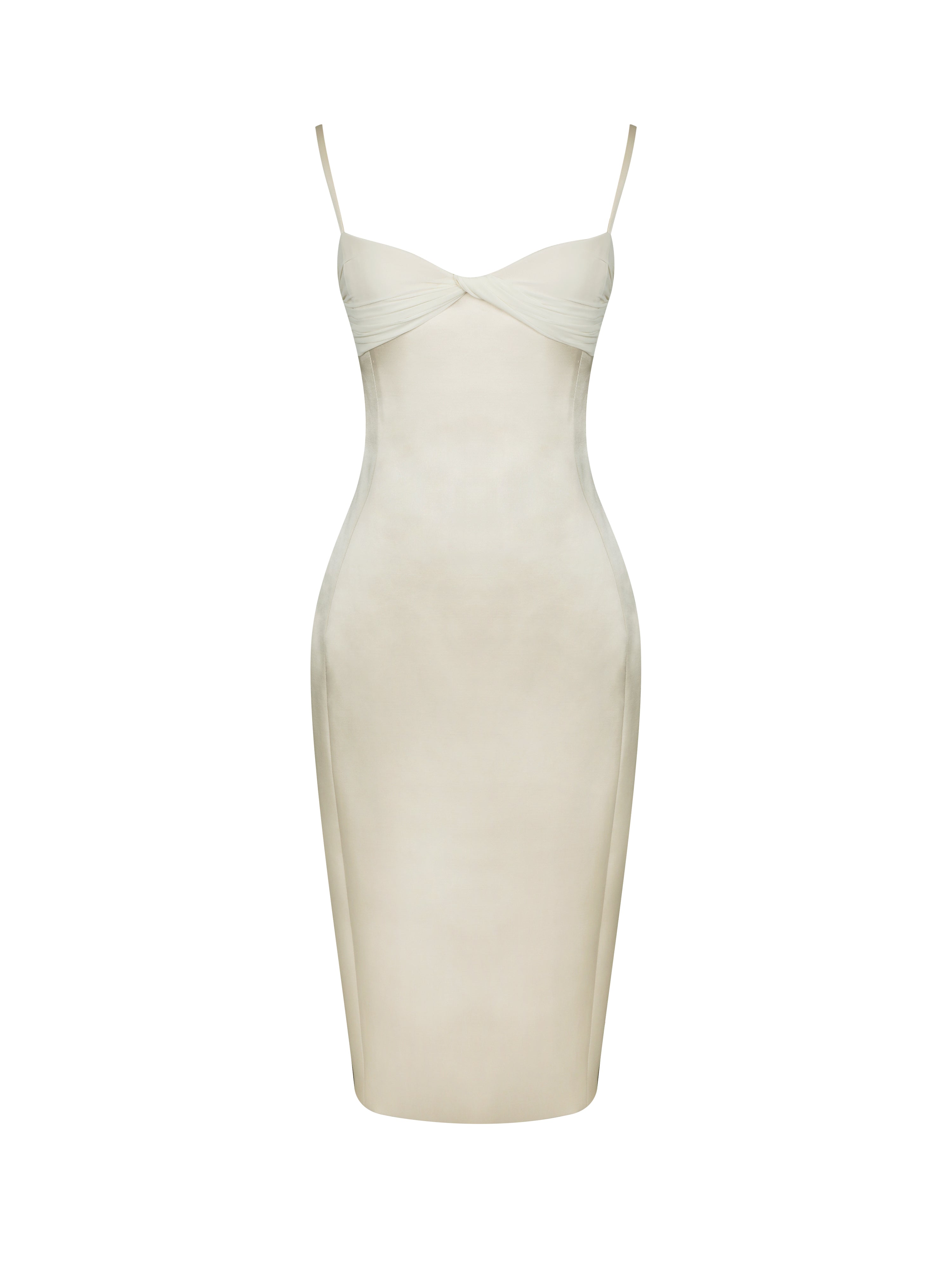 Gracie Butter Yellow Ruched Satin Midi Dress