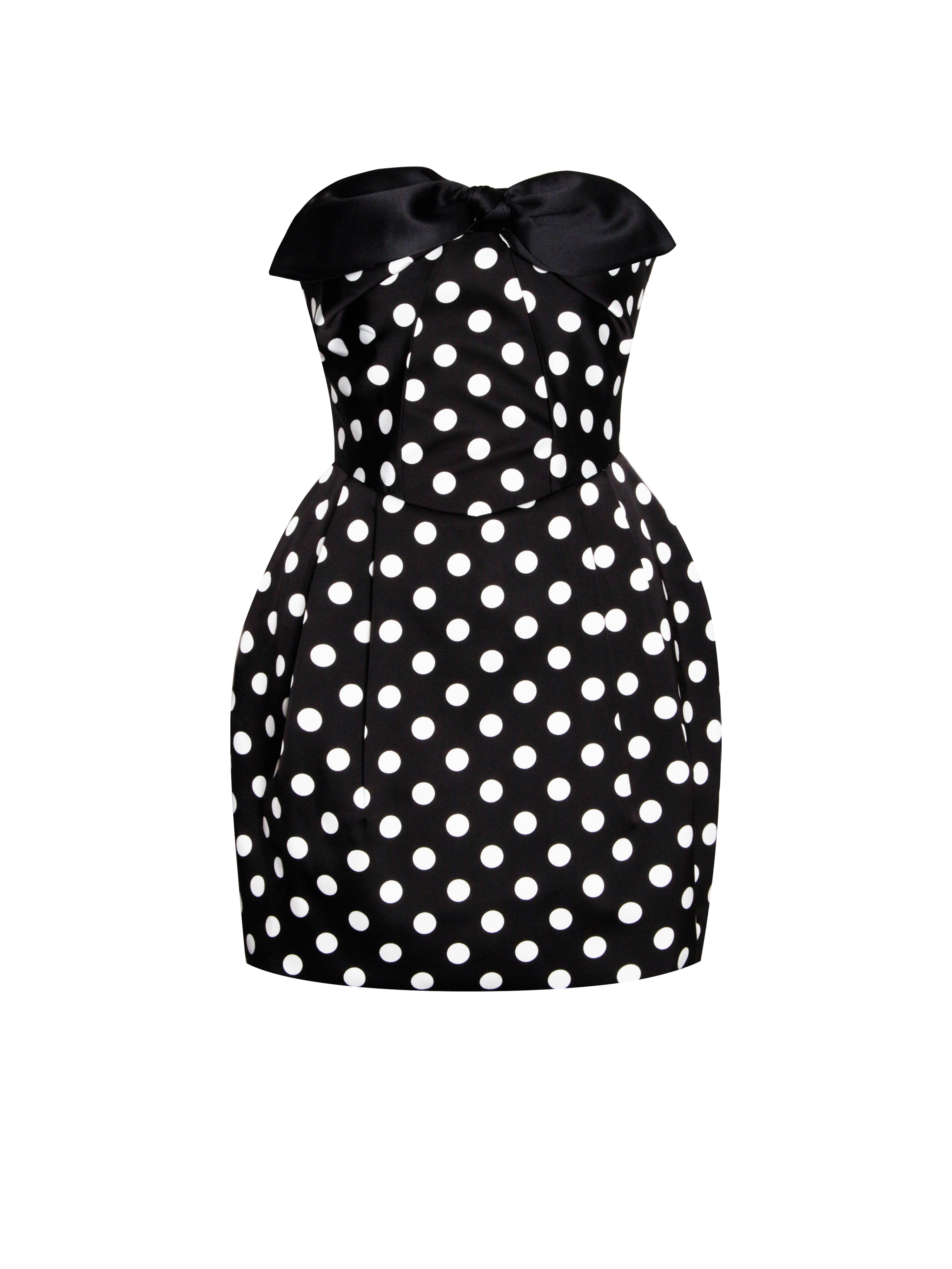 Tahira Black Polka Strapless Mini Dress with Bow (Archive Sale)