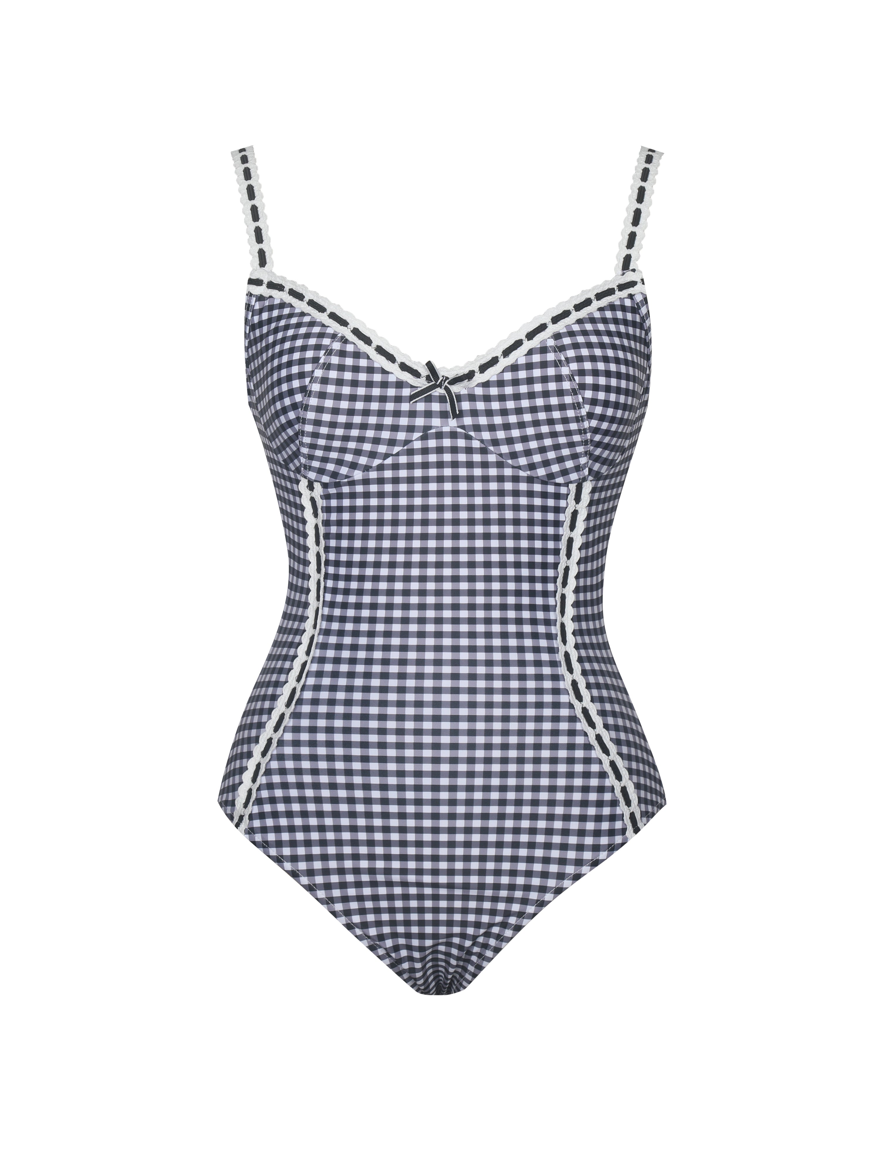 Gigi Black Gingham Lace Strap Backless Swimsuit