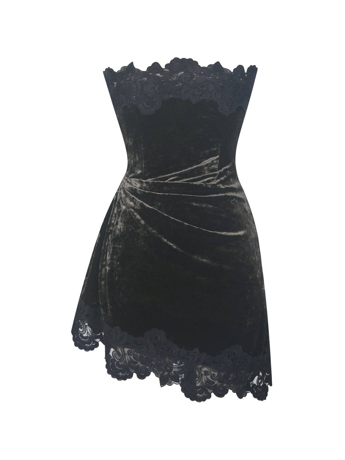 Vallory Deep Olive Crushed Velvet Asymmetrical Mini Dress