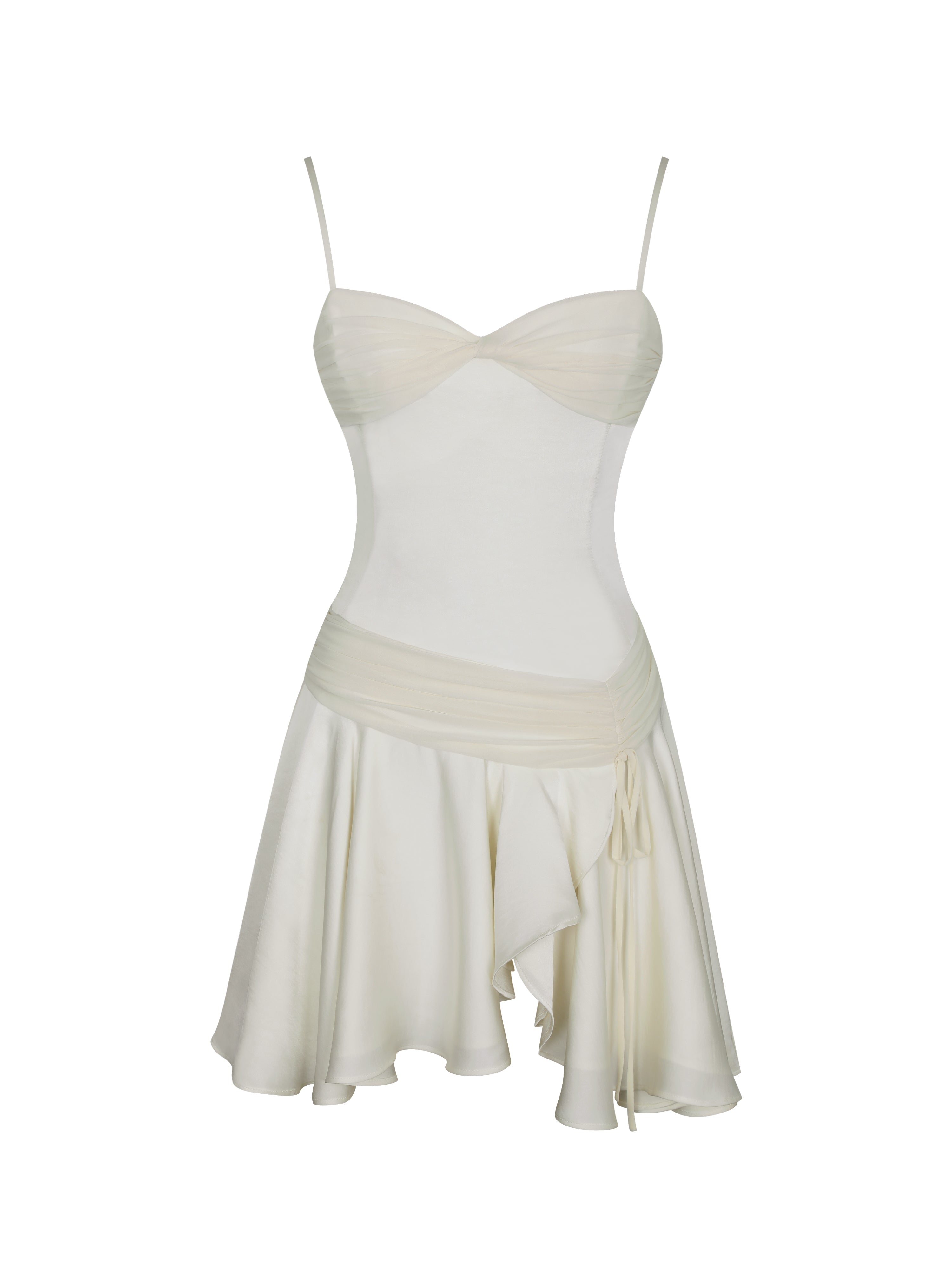Yvonne Ivory Satin Asymmetrical Ruched Mini Dress