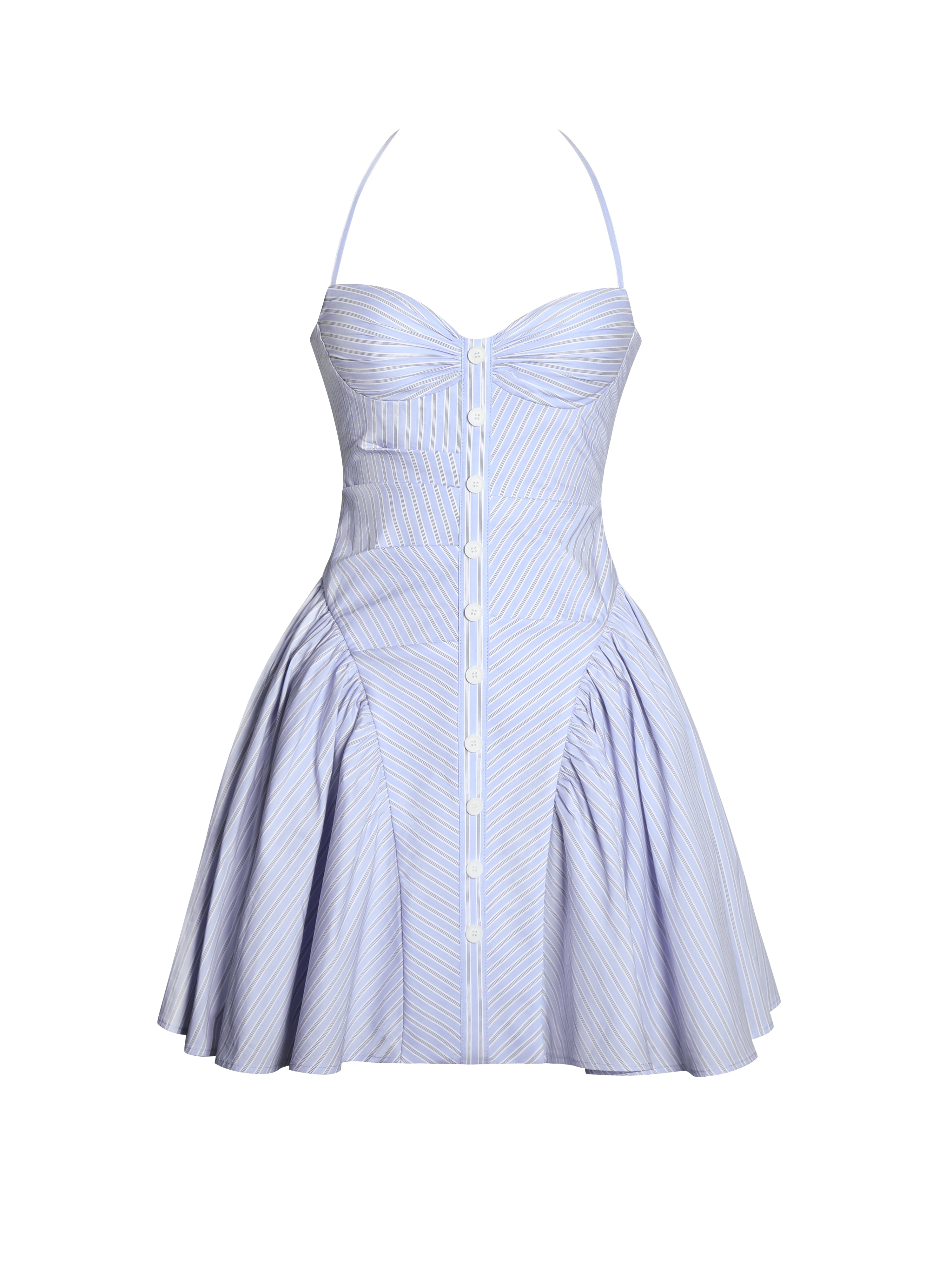 Melody Baby Blue Railroad Stripe Halter Drop Waist Mini Dress