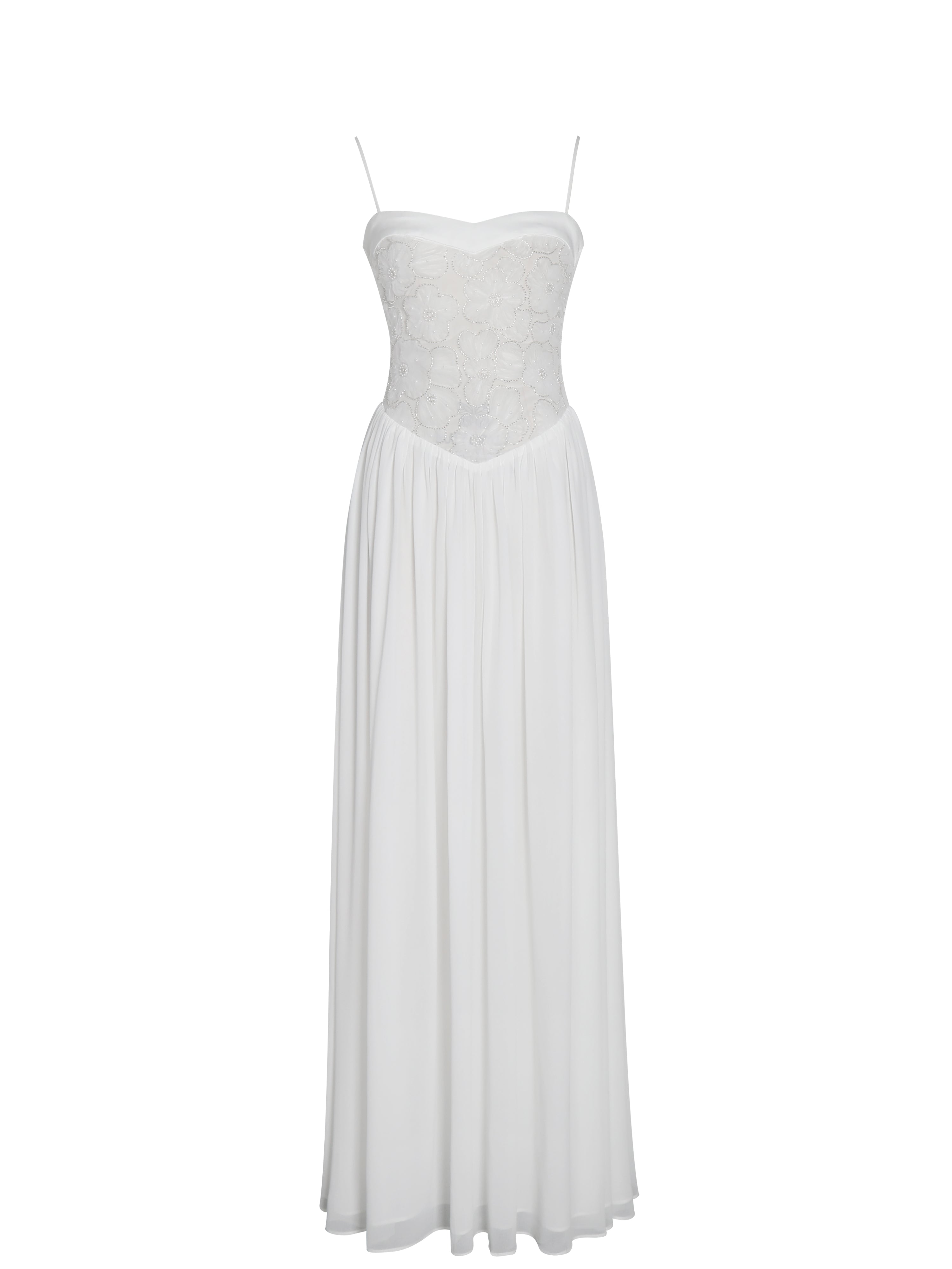 Ucille White Embroidered Chiffon Maxi Dress (Archive Sale)