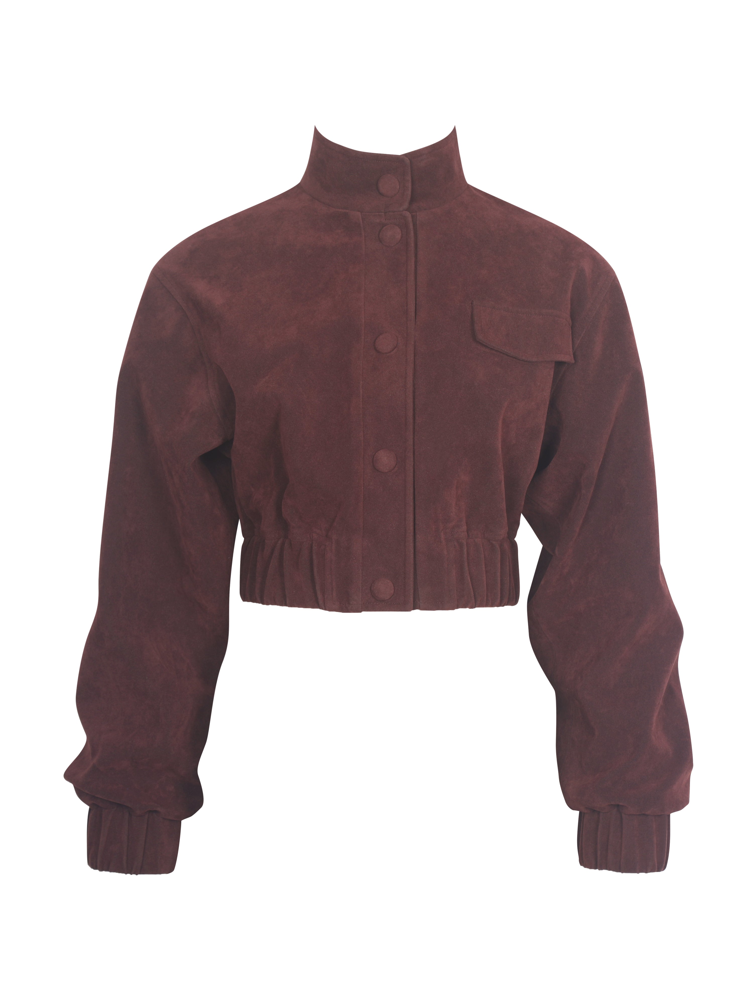 Farryn Mahogany Vegan Suede Cropped Bomber Jacket