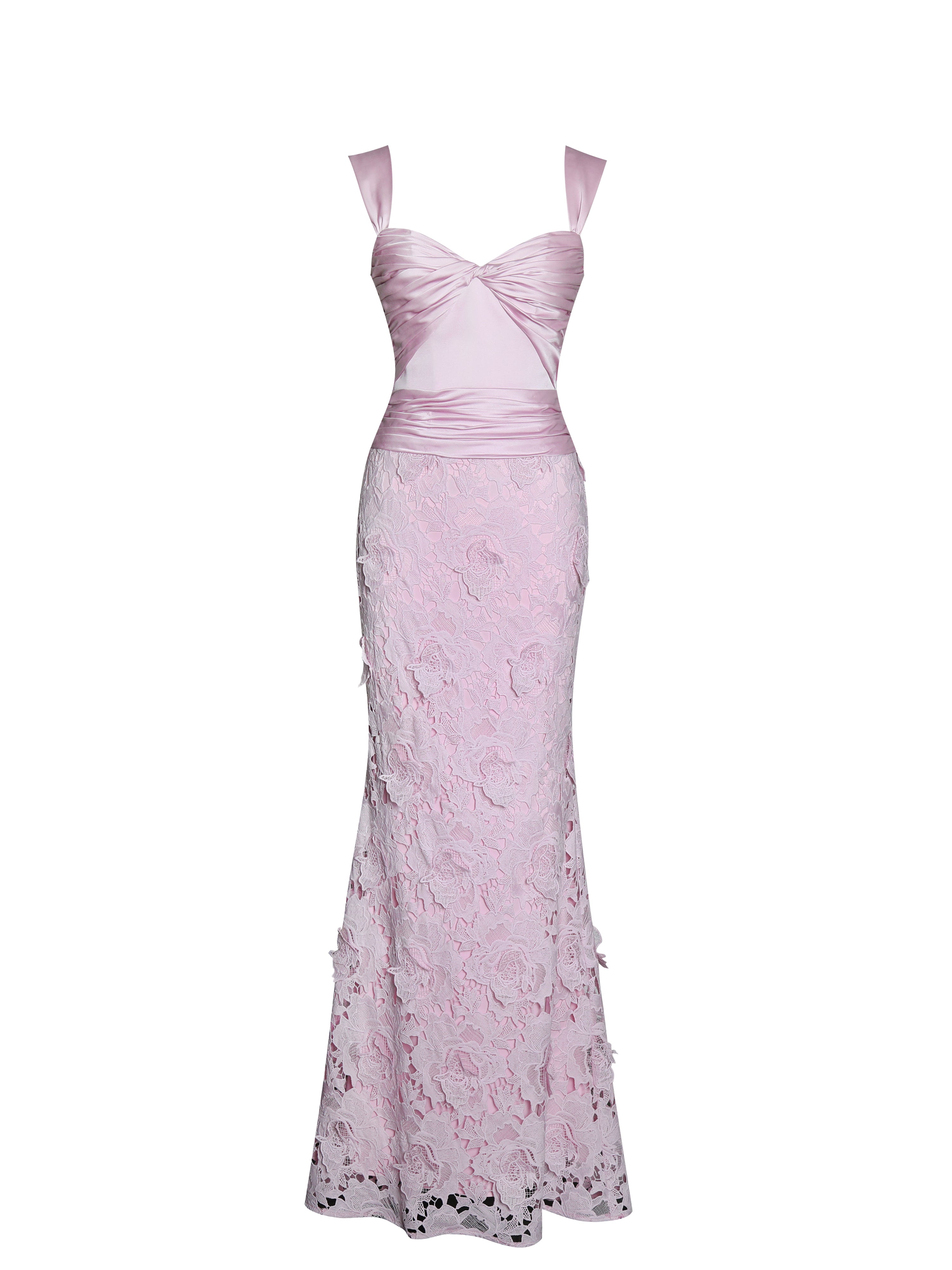 Dahlia Pink Floral Lace Mermaid Gown