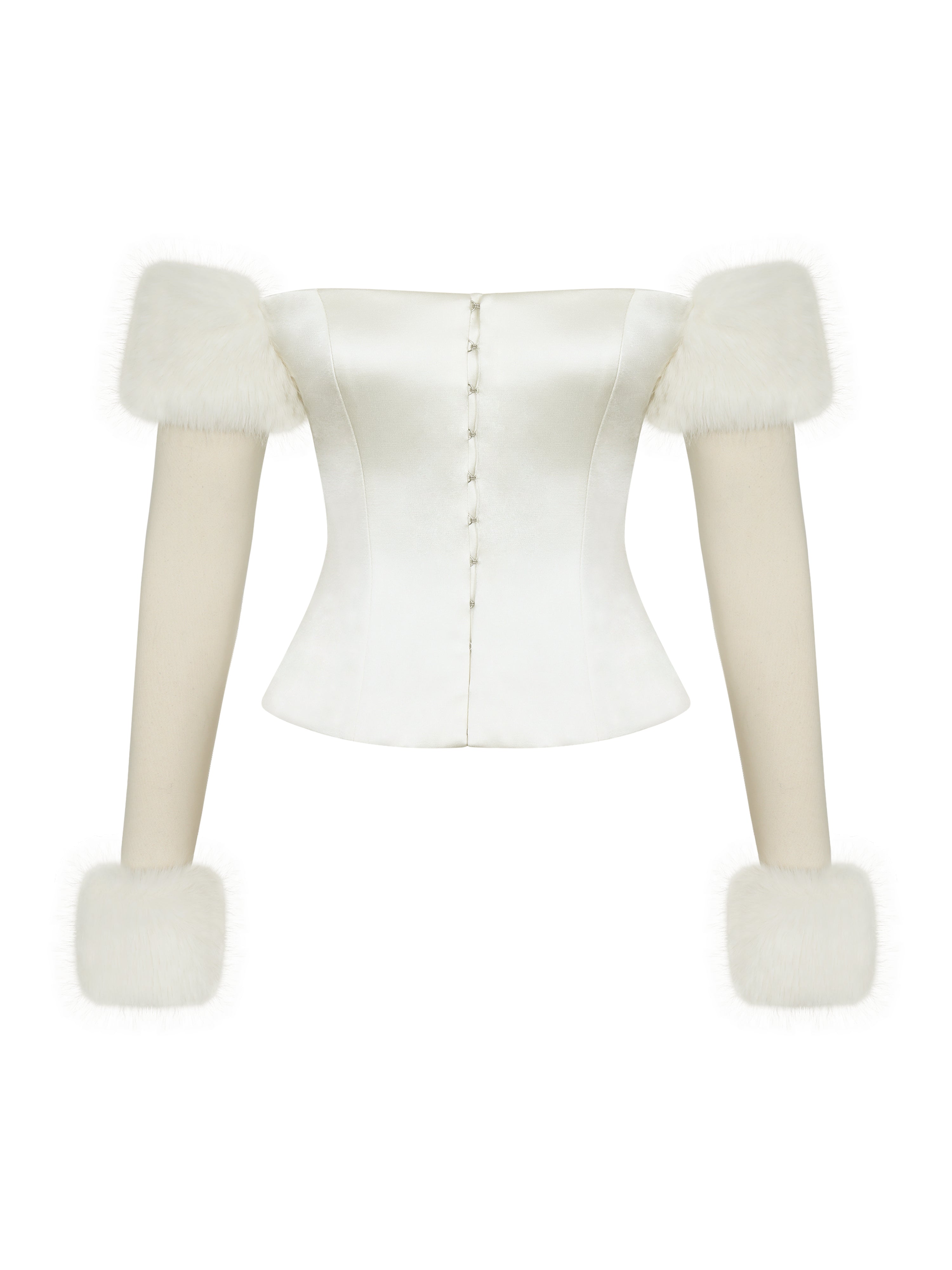Nola Ivory Off-Shoulder Fur Trimmed Top