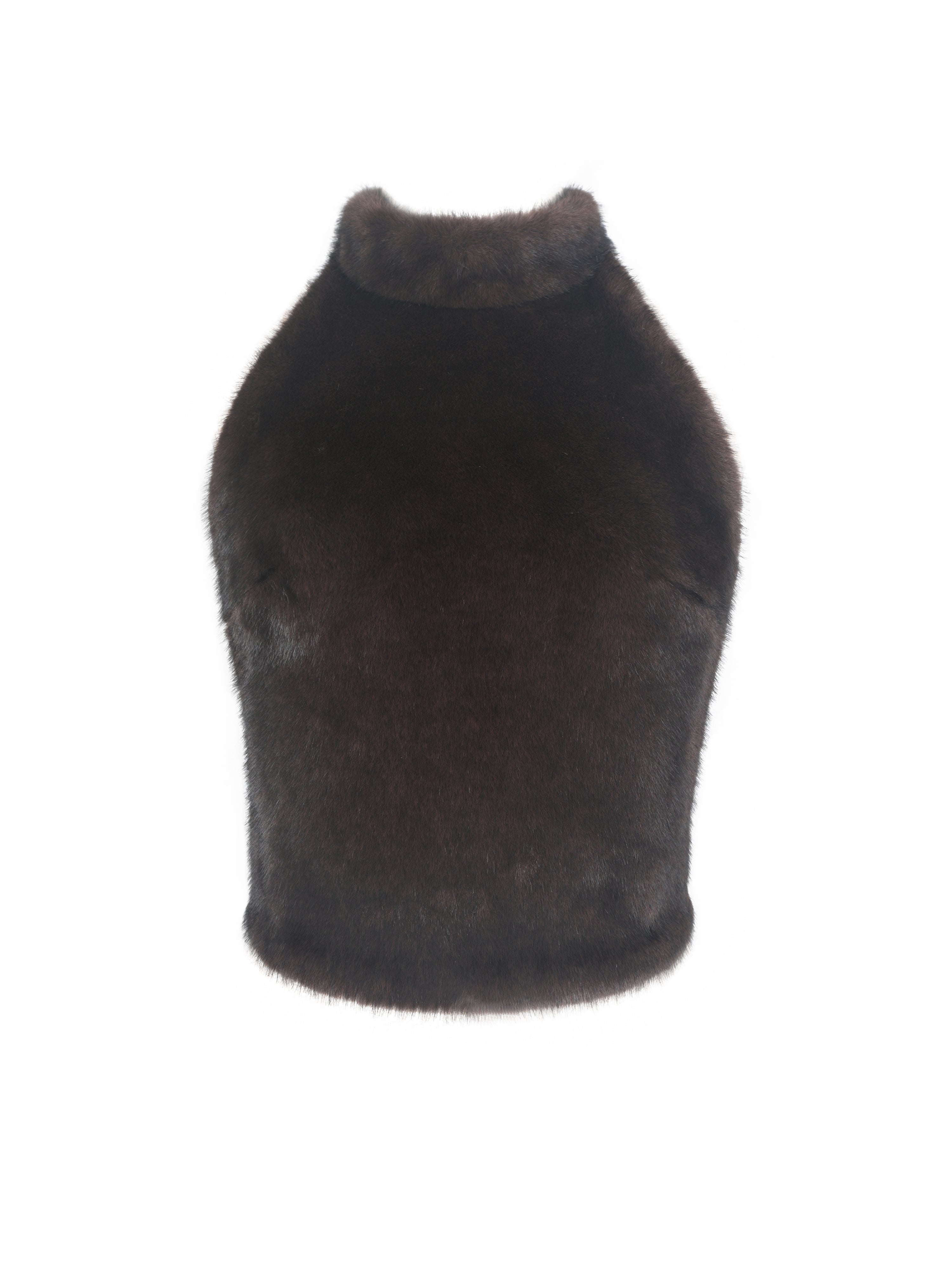 Xeriah Espresso Faux Mink Fur Backless Halter Top