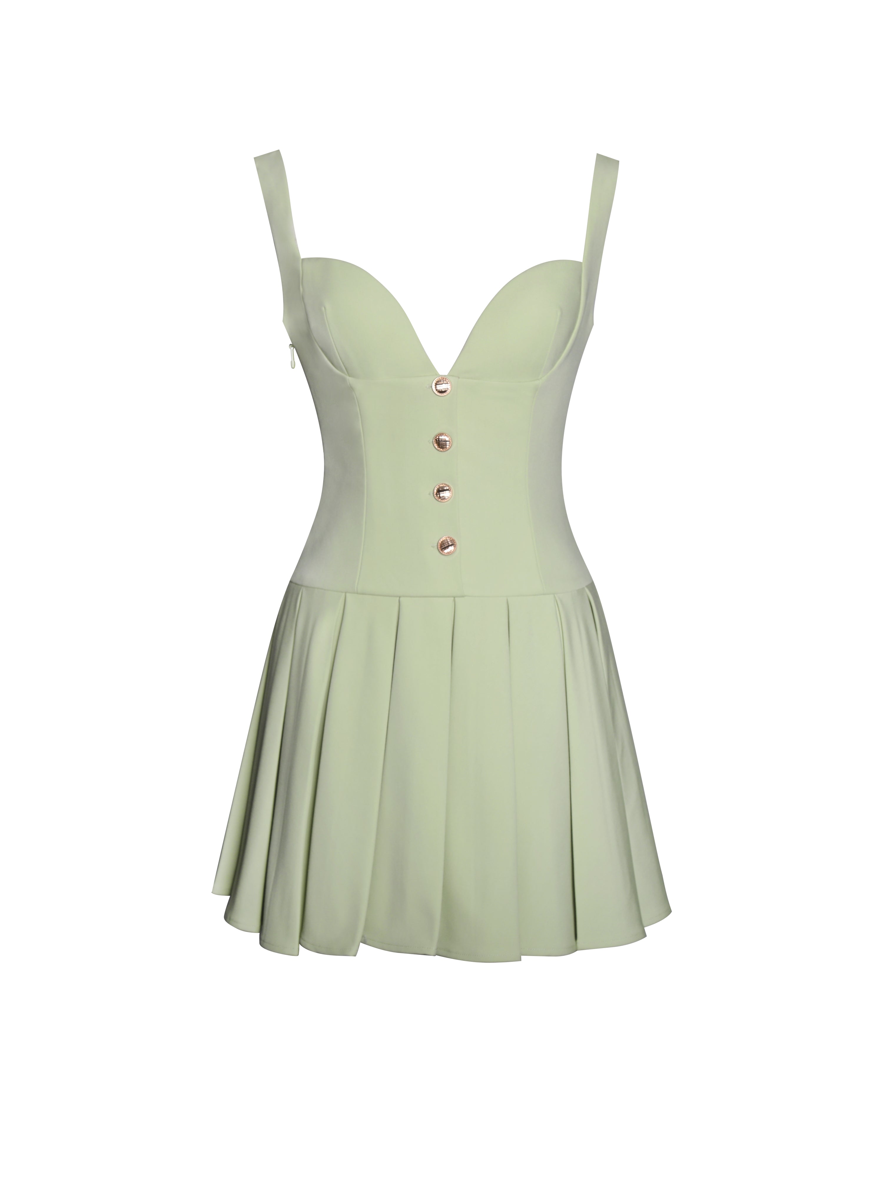 Tala Pistachio Green Sleeveless Pleated Preppy Mini Dress