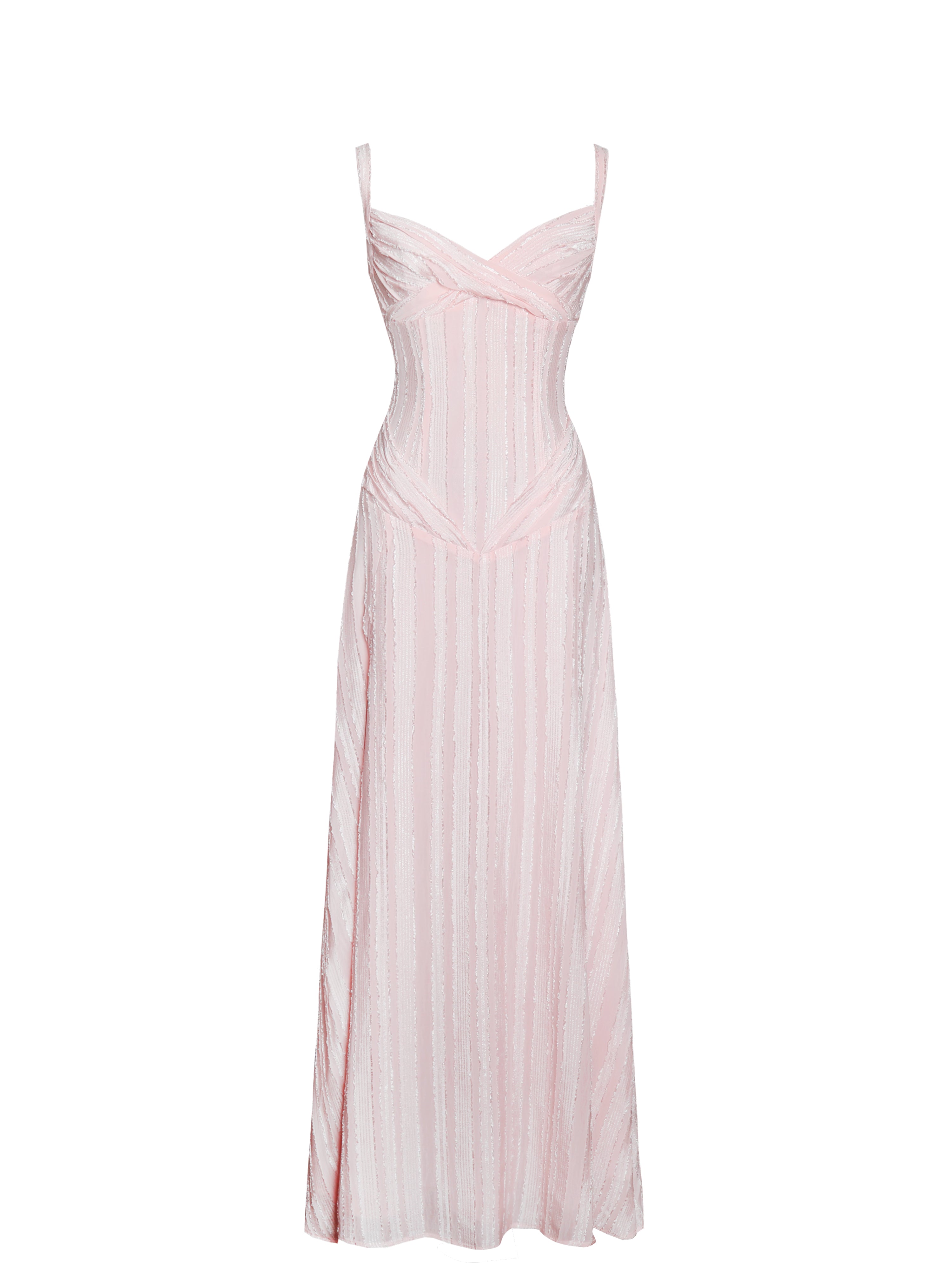Mallory Baby Pink Stripe Jacquard High Slit Gown
