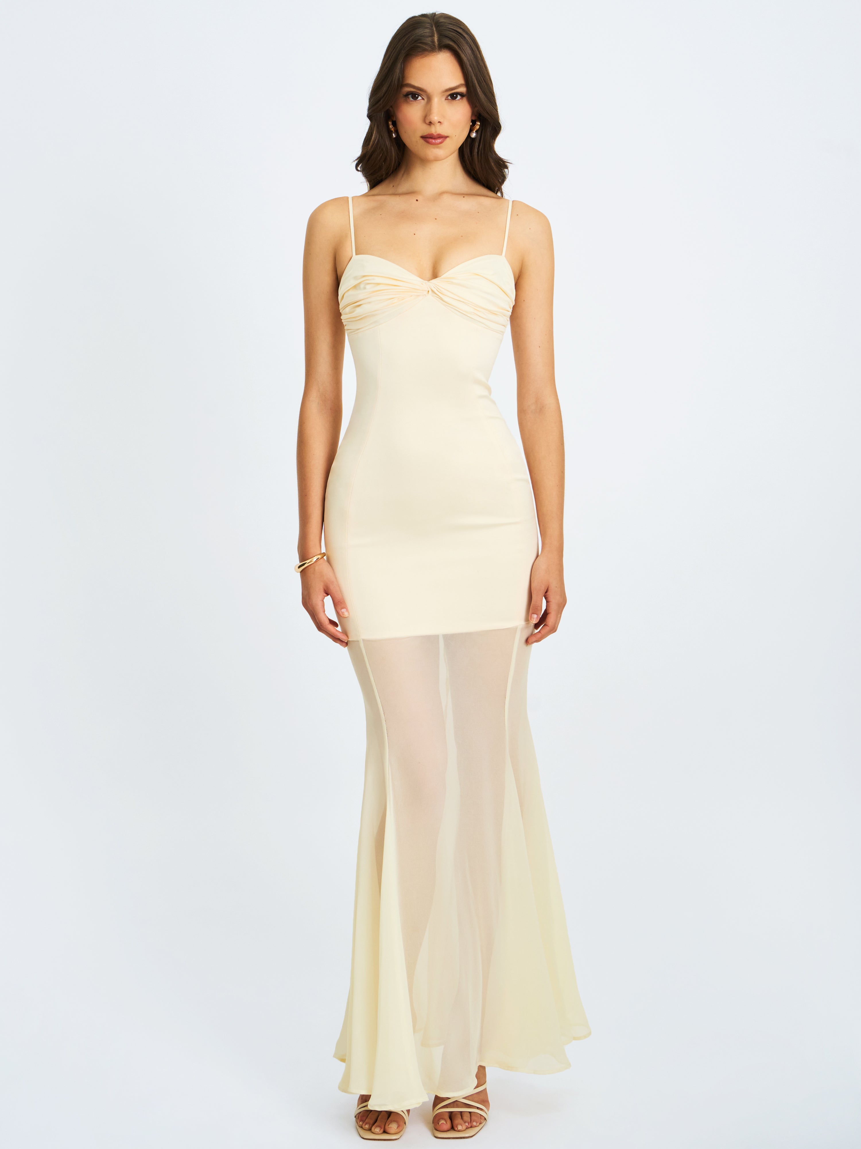 Zayne Butter Yellow Ruch Breast Chiffon Mermaid Maxi Dress