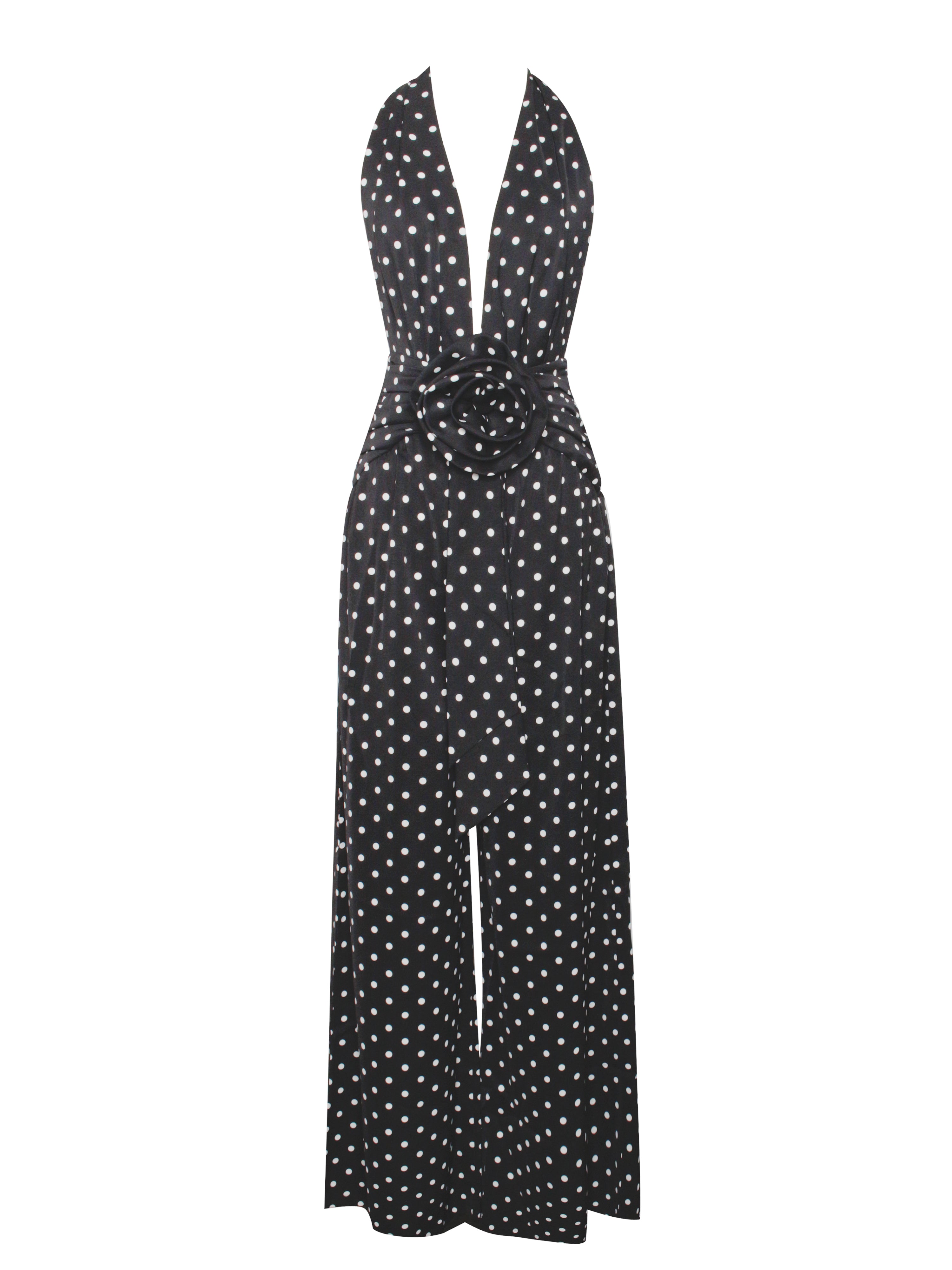 Oriana Black Polka Dots Halter Jumpsuit