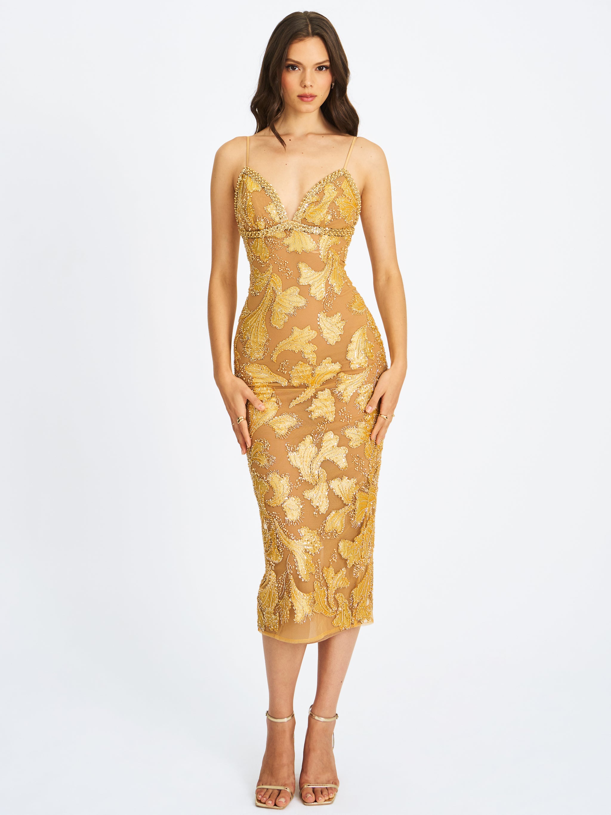 Pedernal Sequin Belted Tie-Sleeve Midi Dress