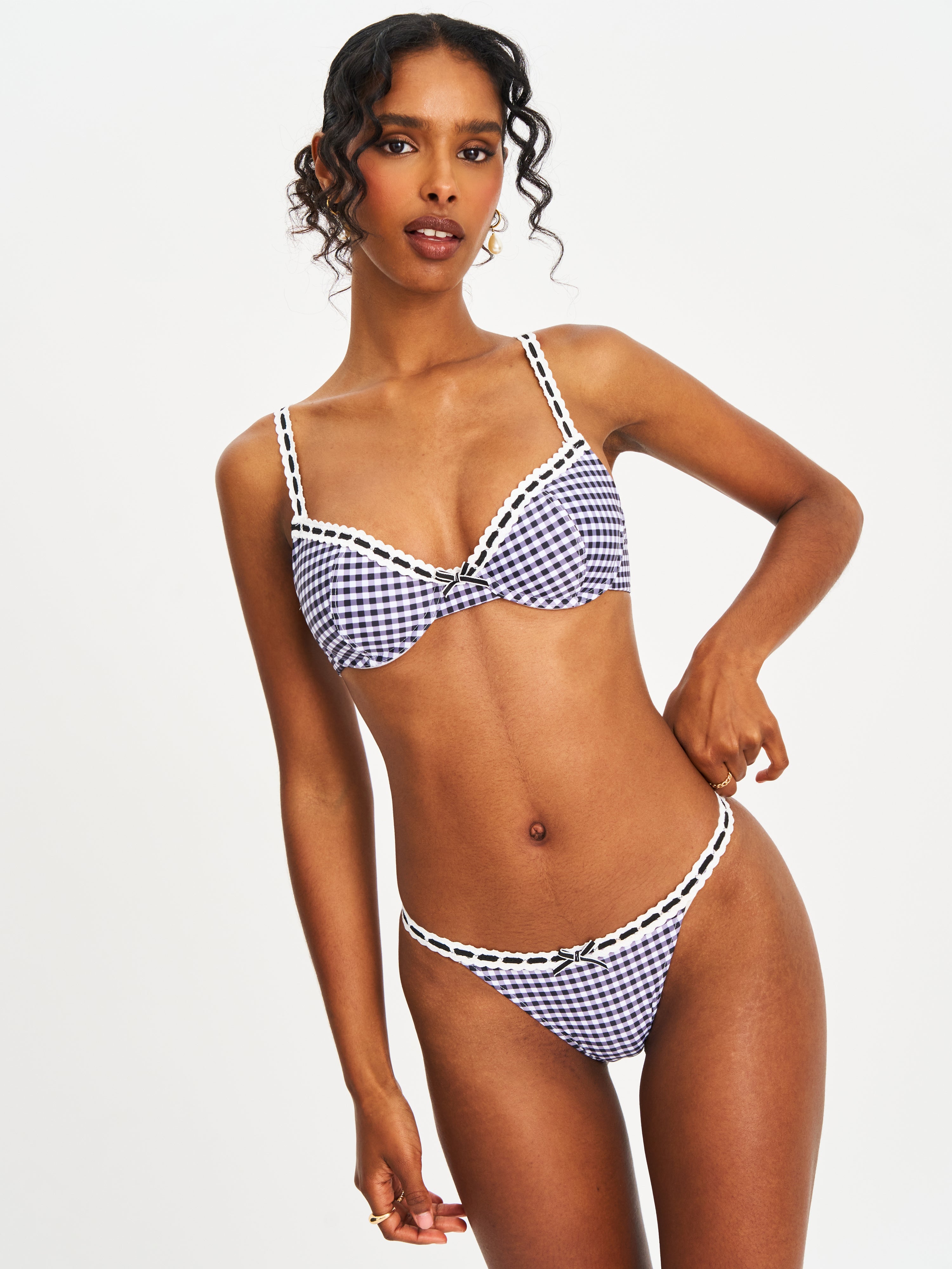 Genevia Gingham Lace Decoration Bikini Bottom