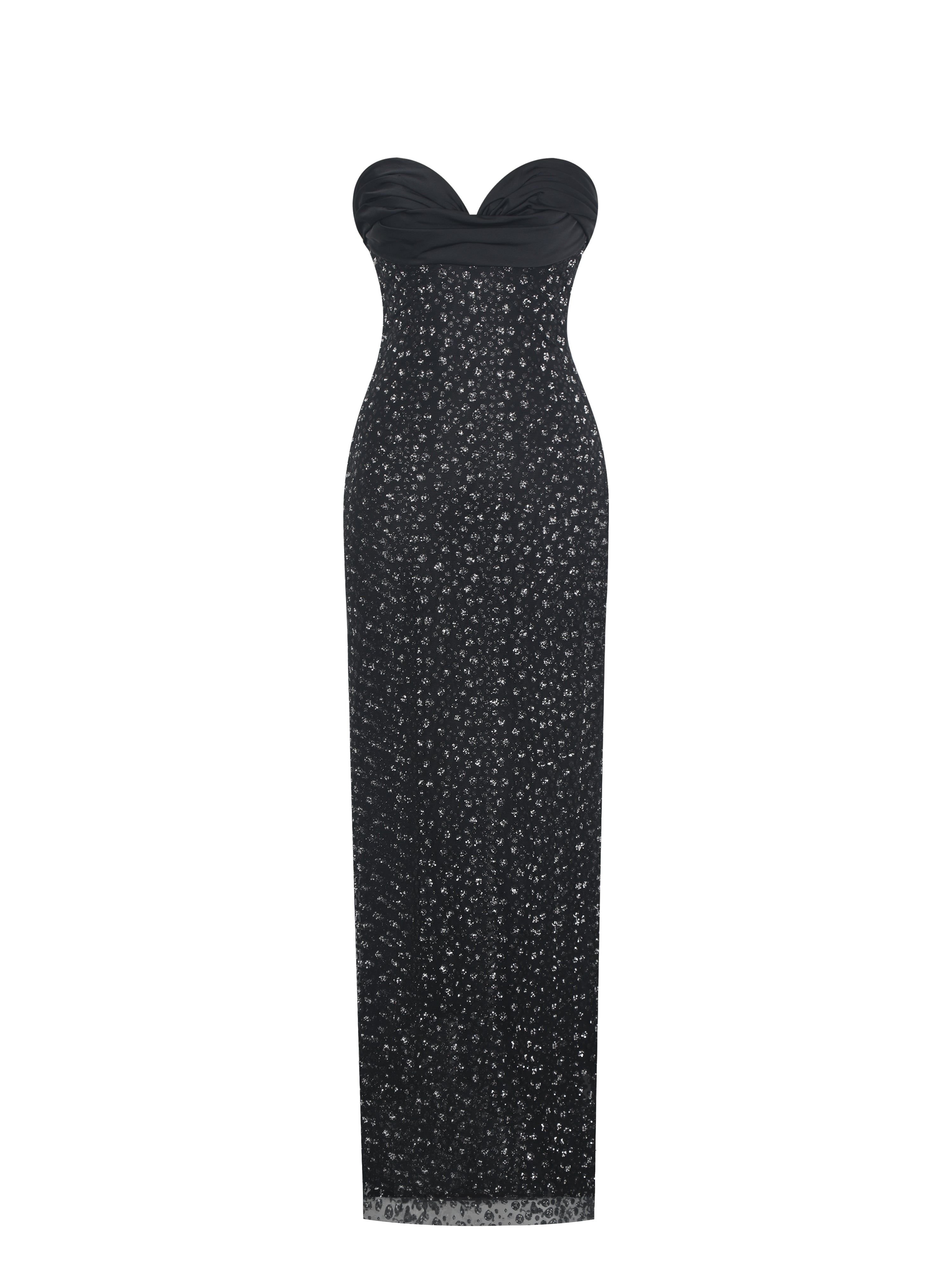 Preslie Black Satin & Crystal Mesh Sheath Maxi Dress