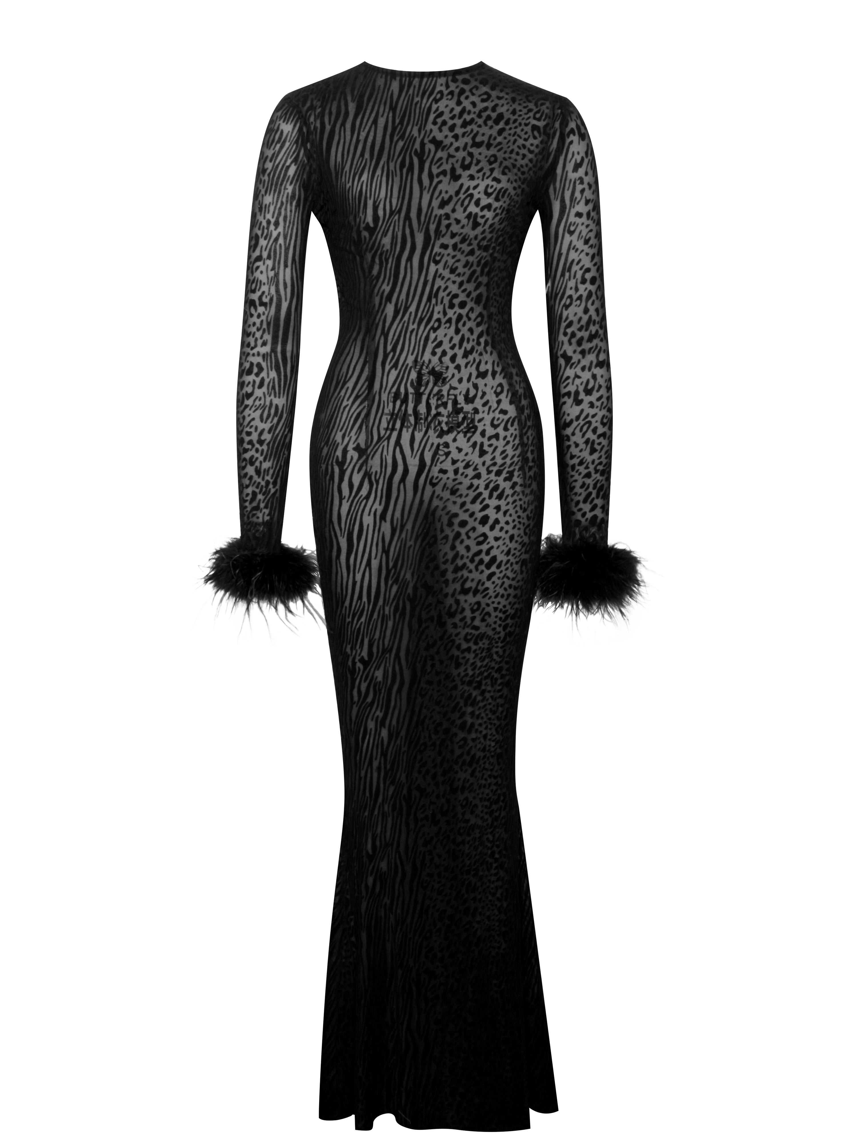 Patricia Black Leopard Burnout Velvet Mesh Backless Maxi Dress