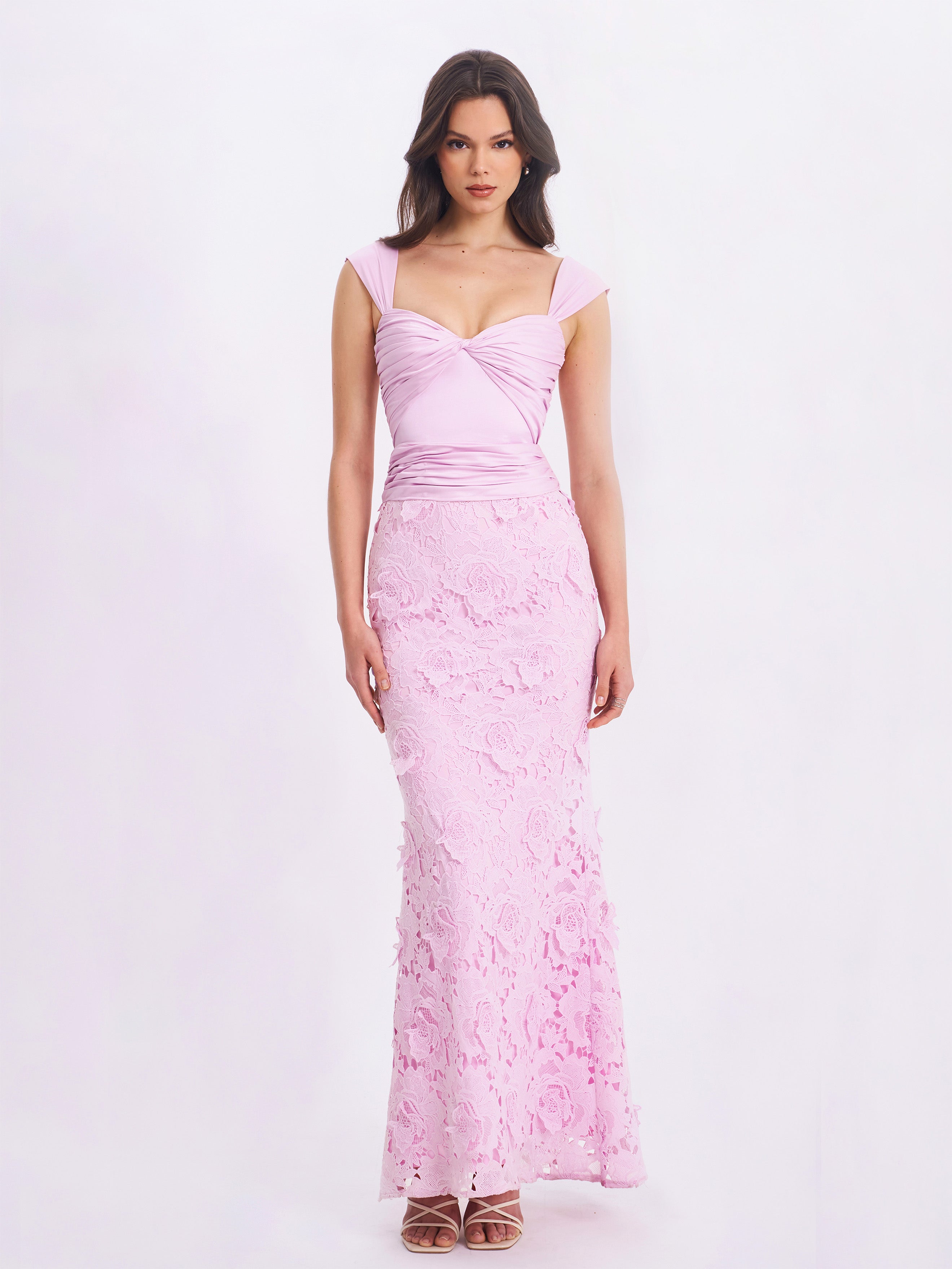 Dahlia Pink Floral Lace Mermaid Gown