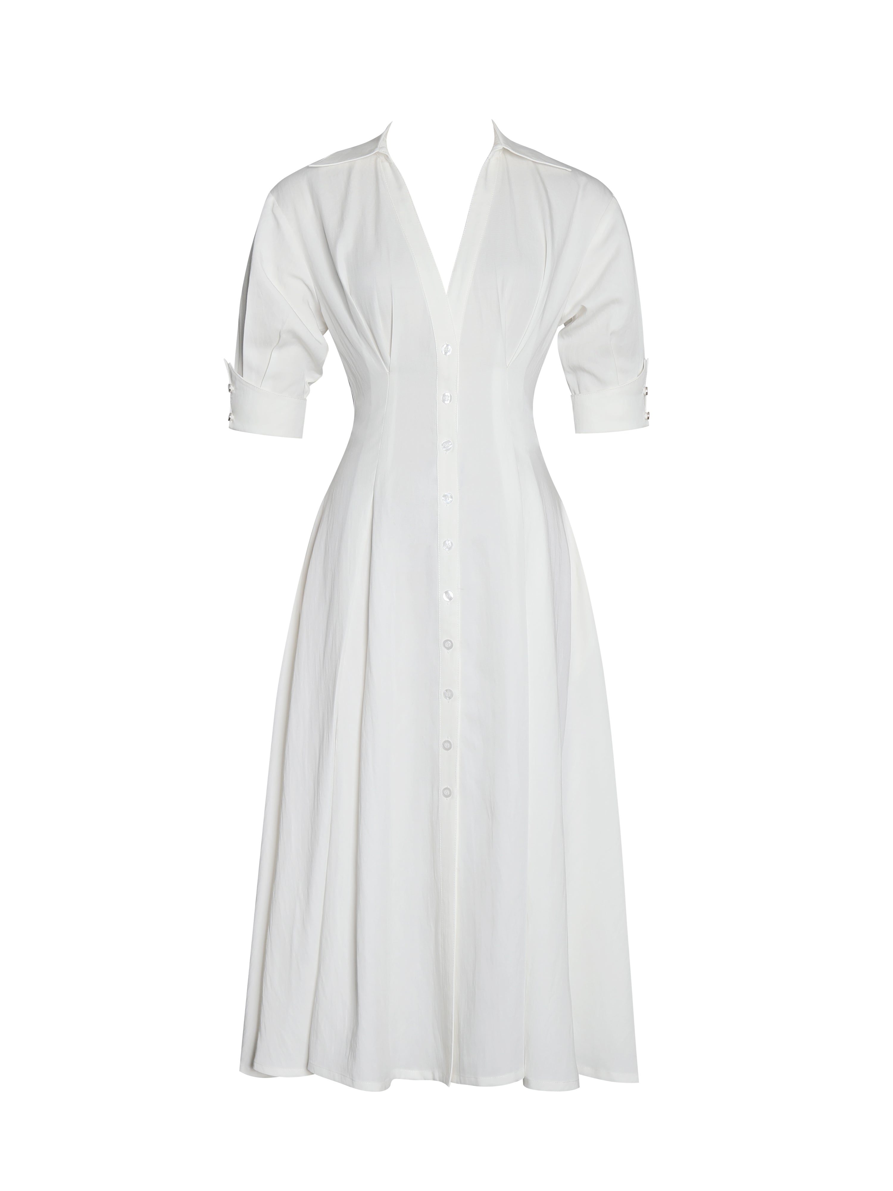 Palina Lyocell Pleated Midi Preppy Shirt Dress