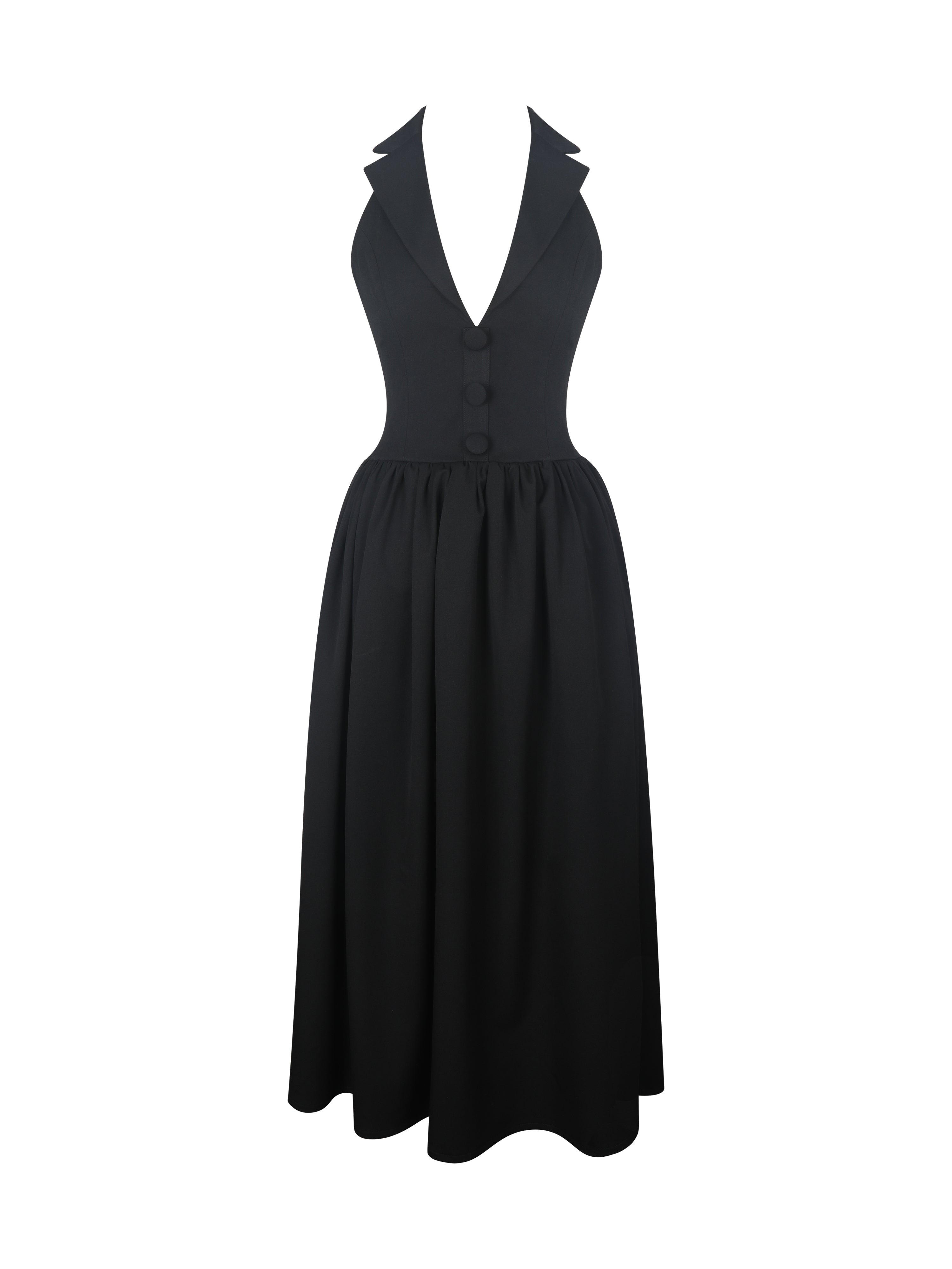 Delaney Black Lapel Halter Midi A-Line Dress