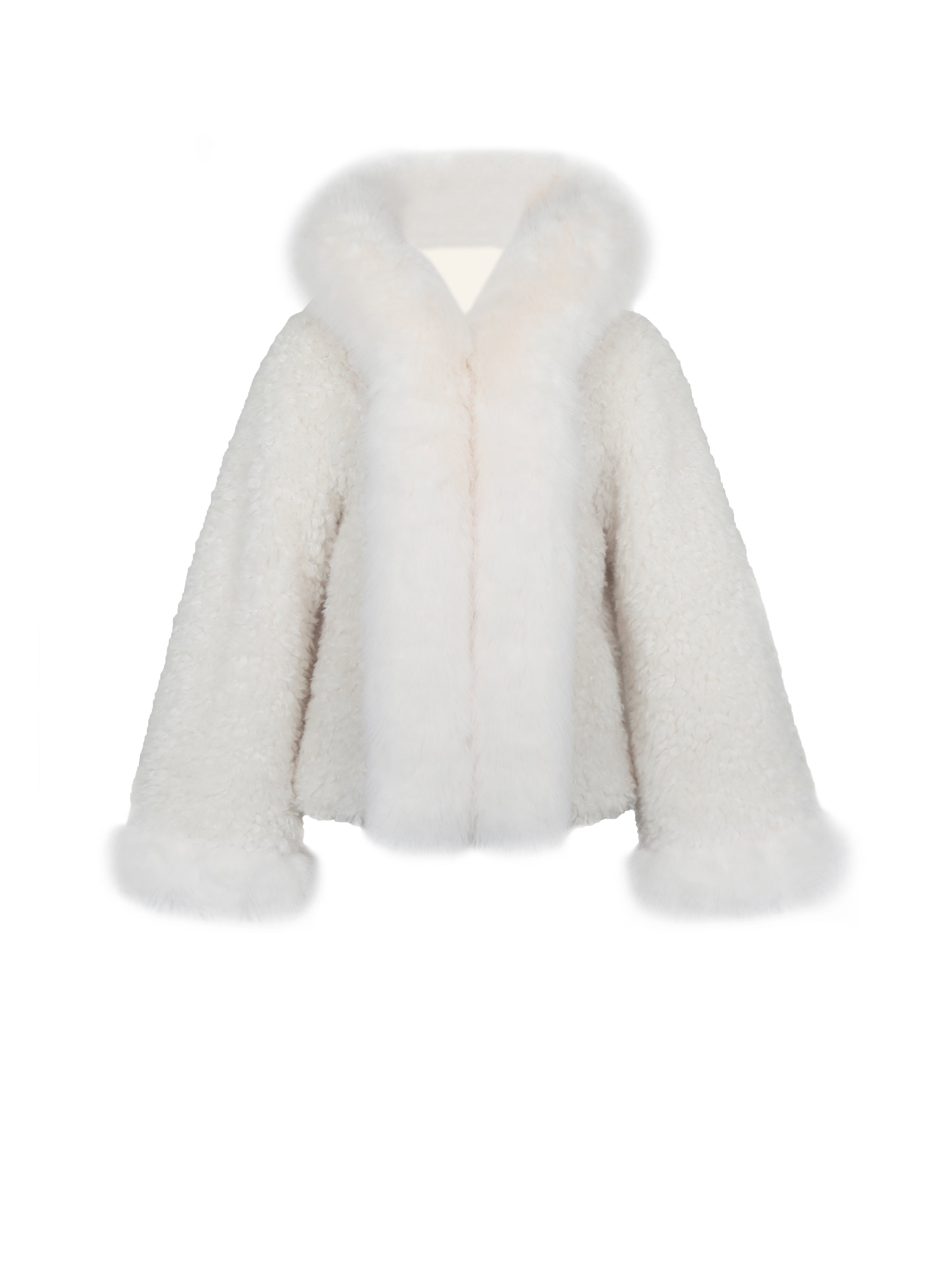 Jumbo Kali White Vegan Shearling Fur Trimmed Coat