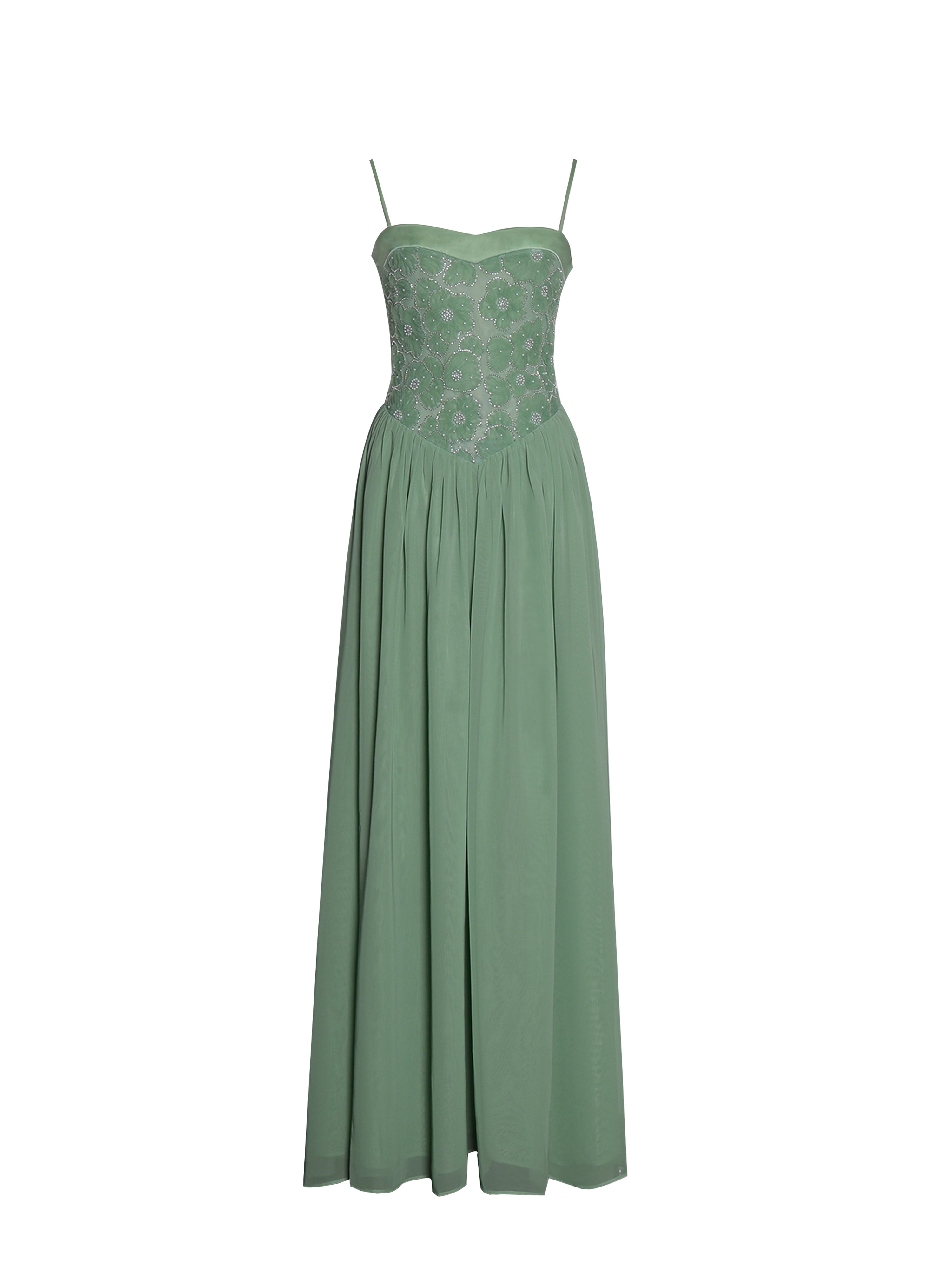 Ucille Sage Green Embroidered Chiffon Maxi Dress (Archive Sale)