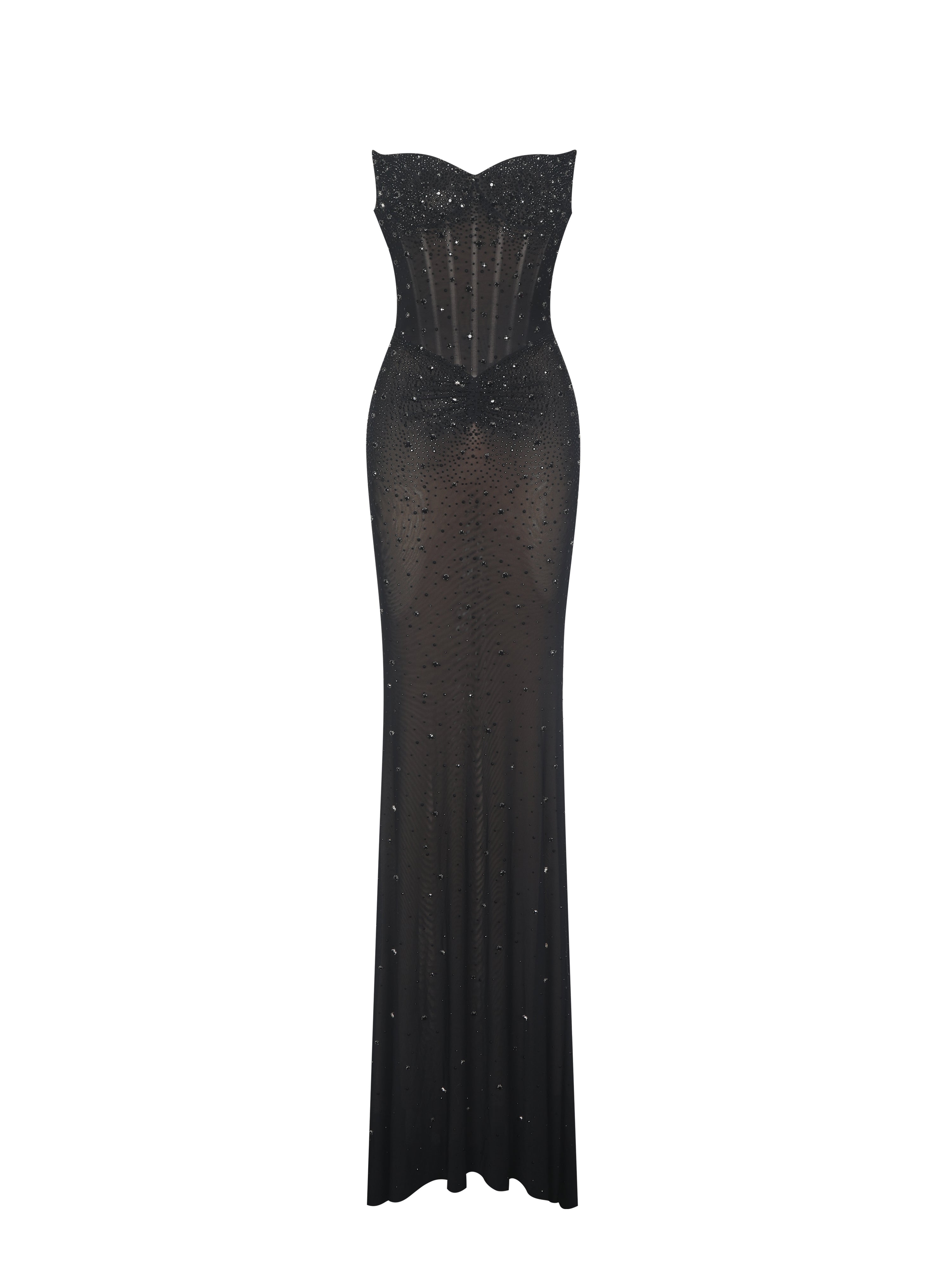 Fatima Black Crystal Sleeveless Corset Mermaid Maxi Dress