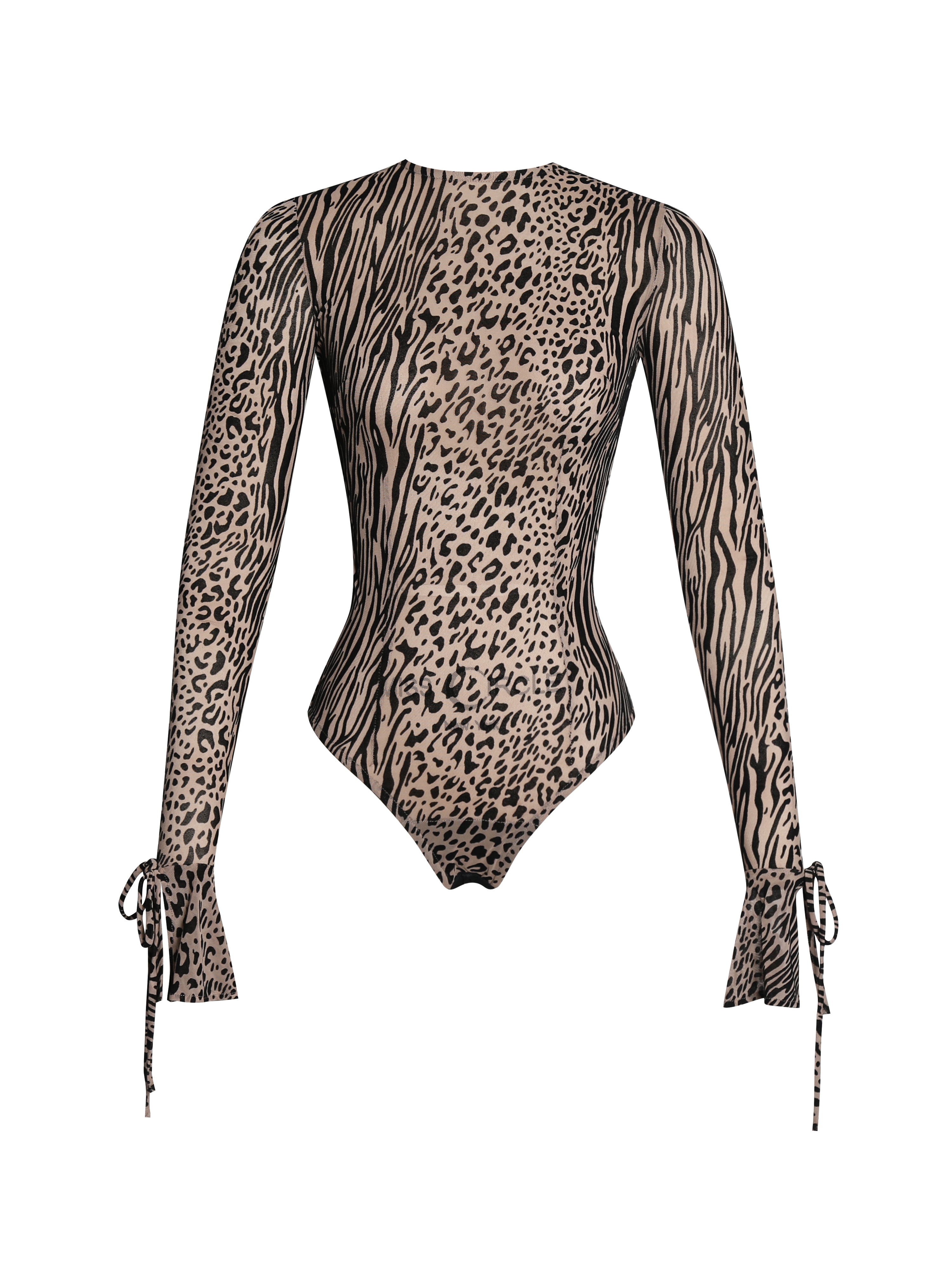 Ibera Animal Print Burnout Velvet Long Sleeve Bodysuit