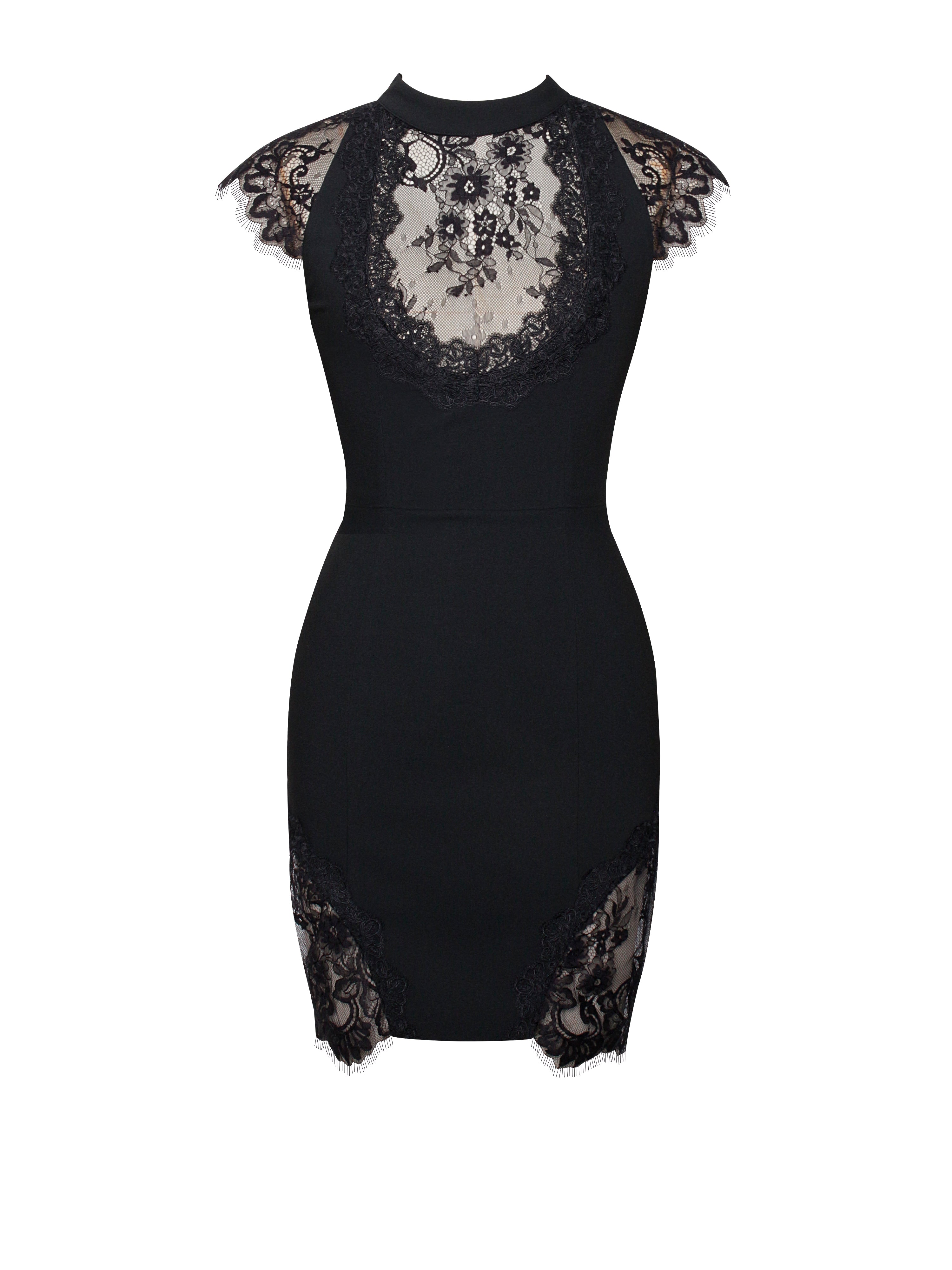 Quinella Black Lace Crepe Backless Mini Dress (Archive Sale)