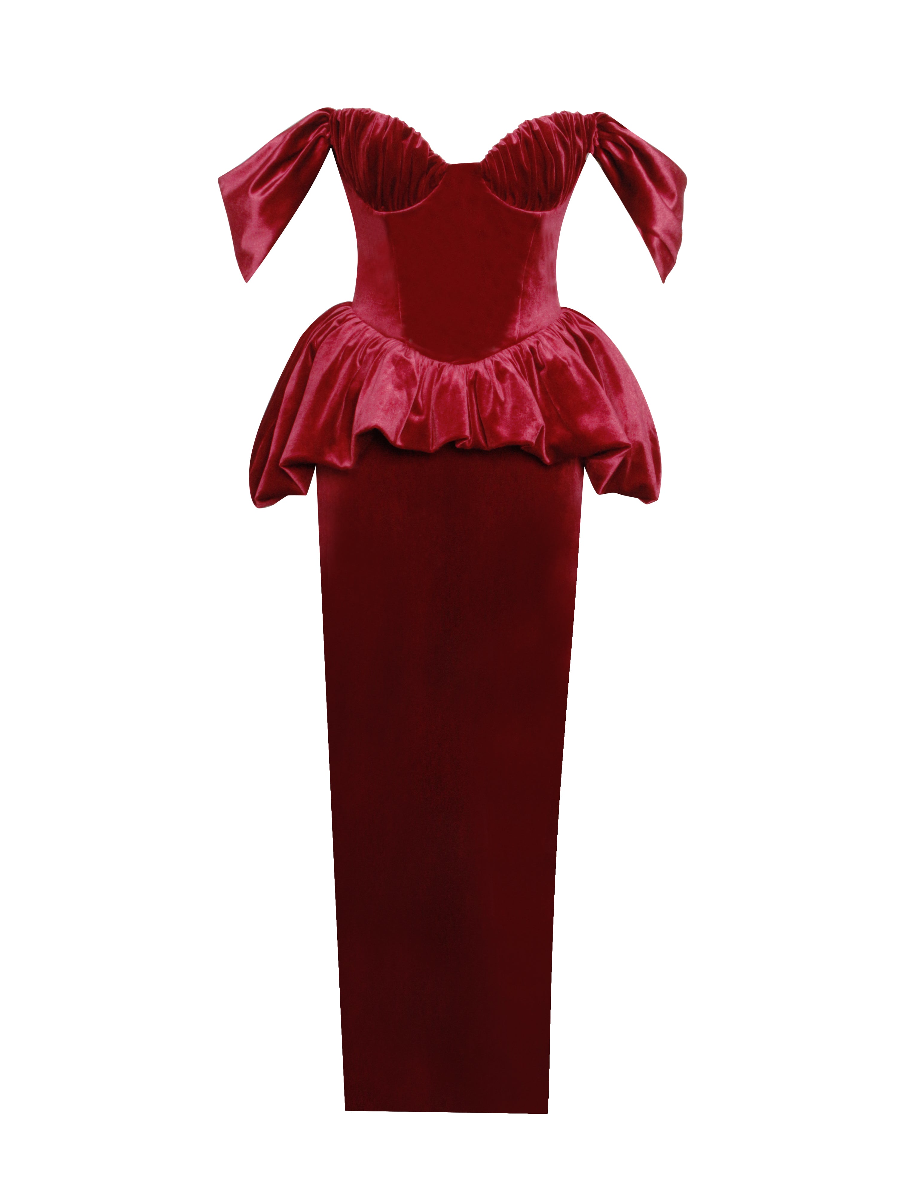 Abigail Velvet Off Shoulder Bubble Hem Peplum Maxi Dress (Archive Sale)
