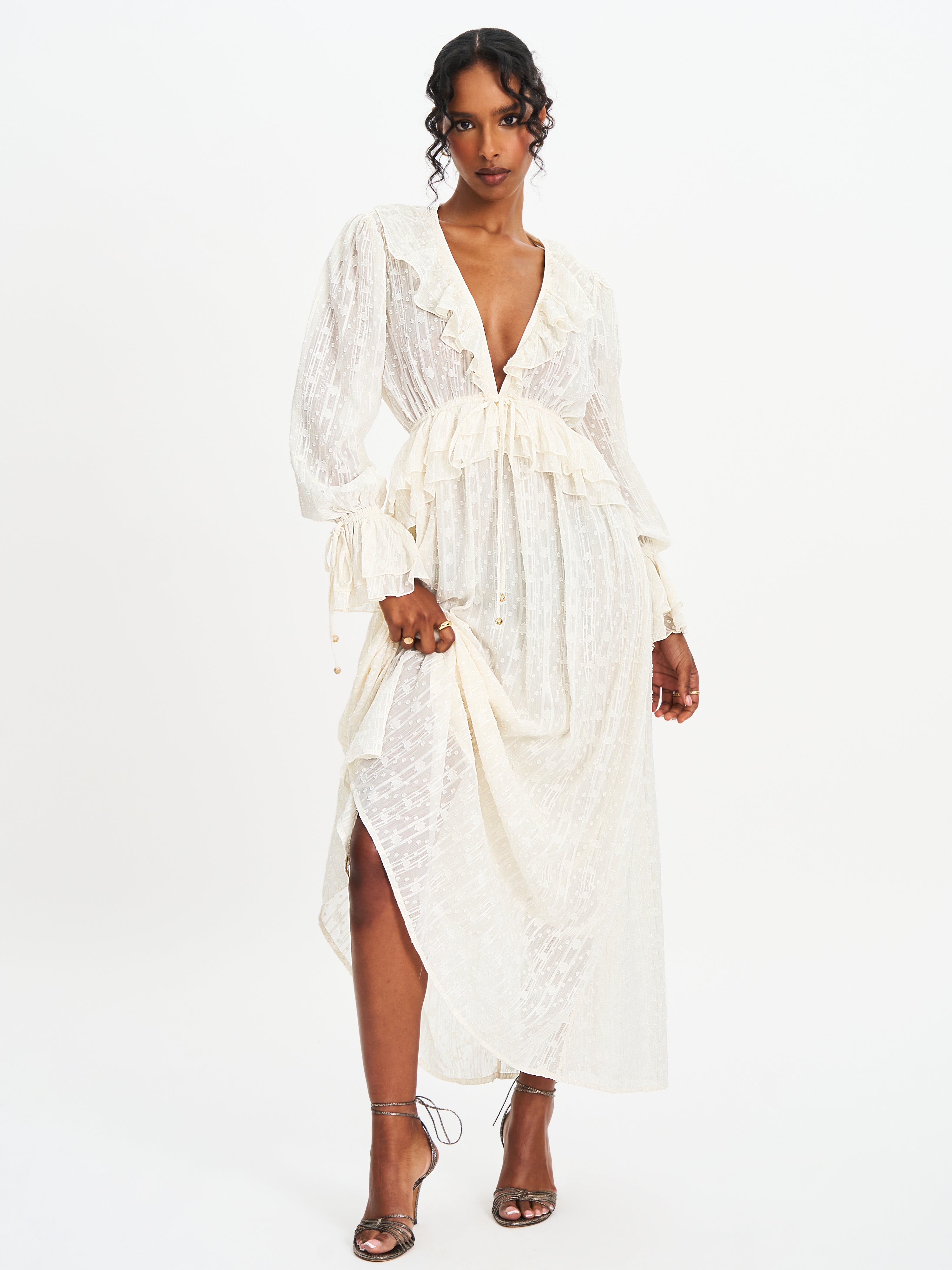 Safiya Jacquard Chiffon Long Sleeve Maxi Dress