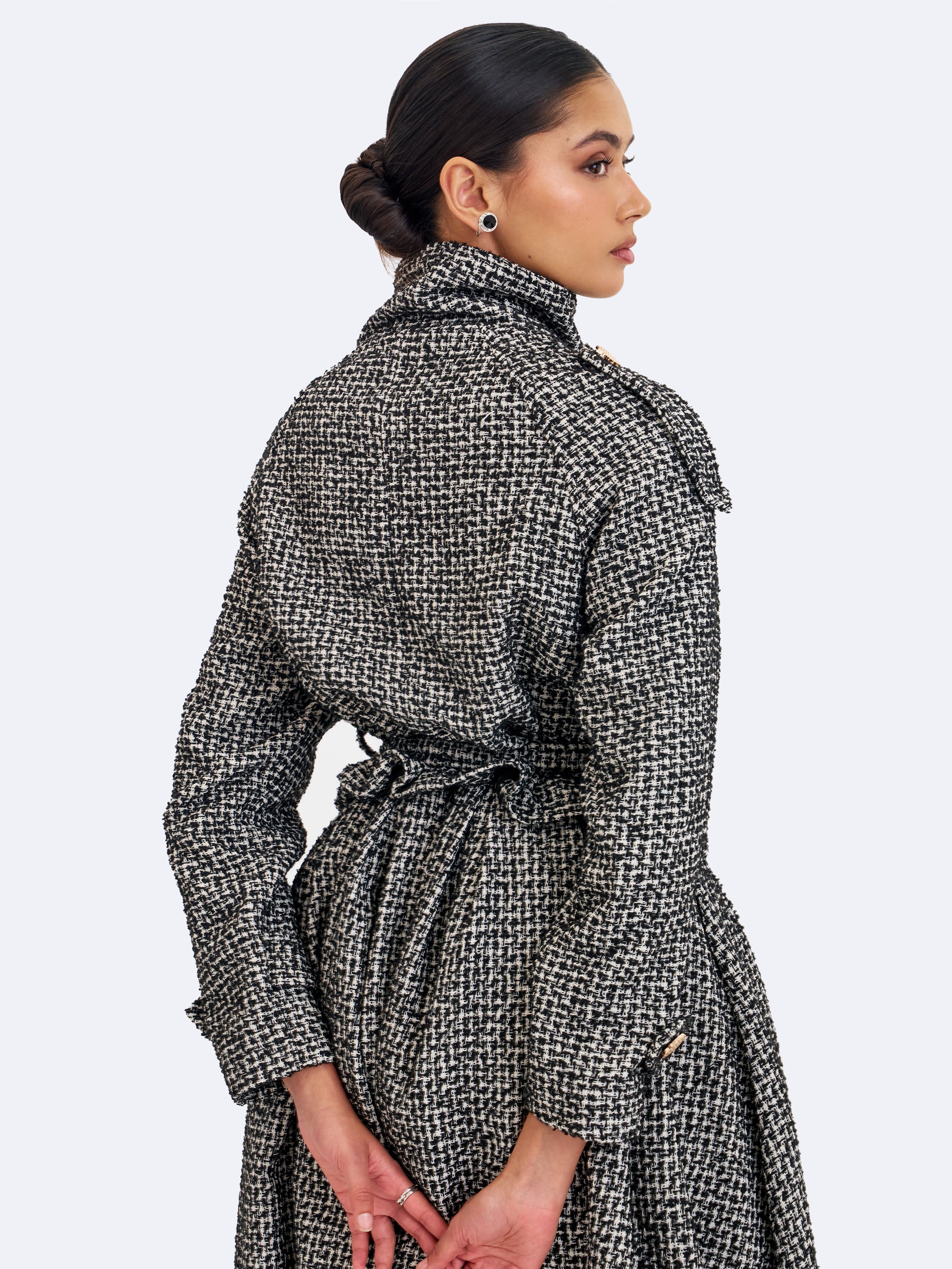 Sadie Black & White Tweed High Collar Belted Mini Jacket