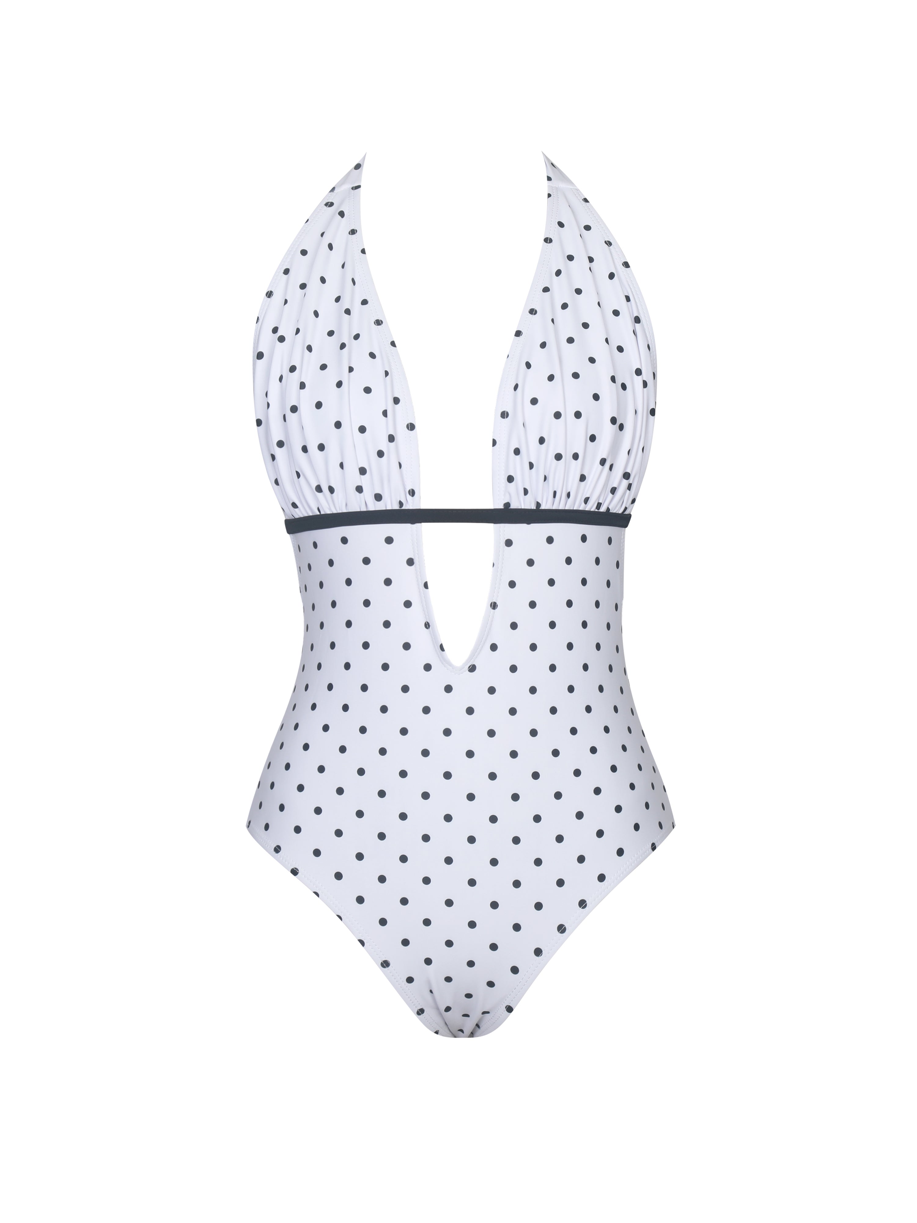 Olive White Base Polka Dot Ruched Breast Halter Backless Swimsuit
