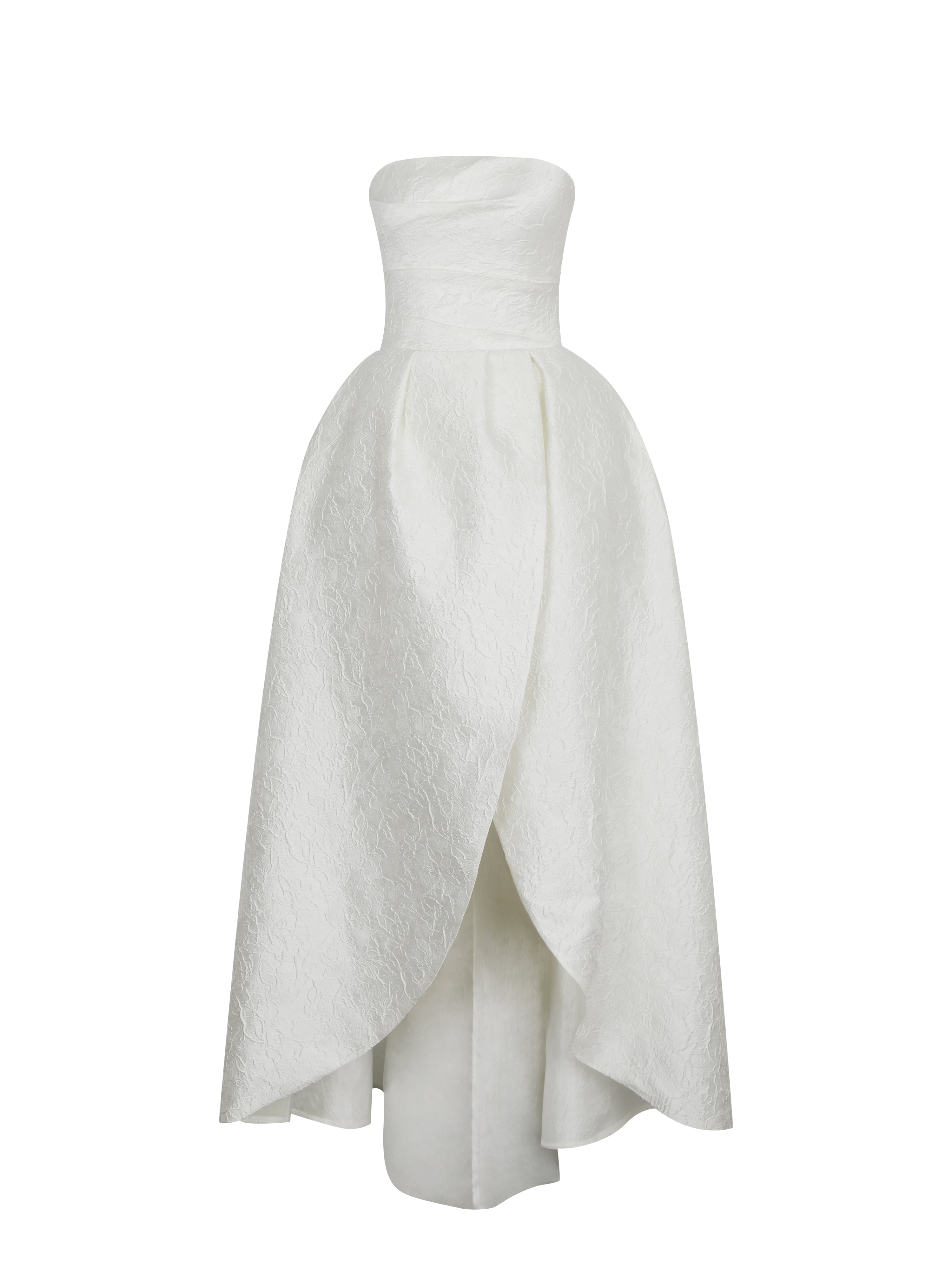 Tomika Ivory Jacquard Dipped Hem Wedding Gown (PREORDER)