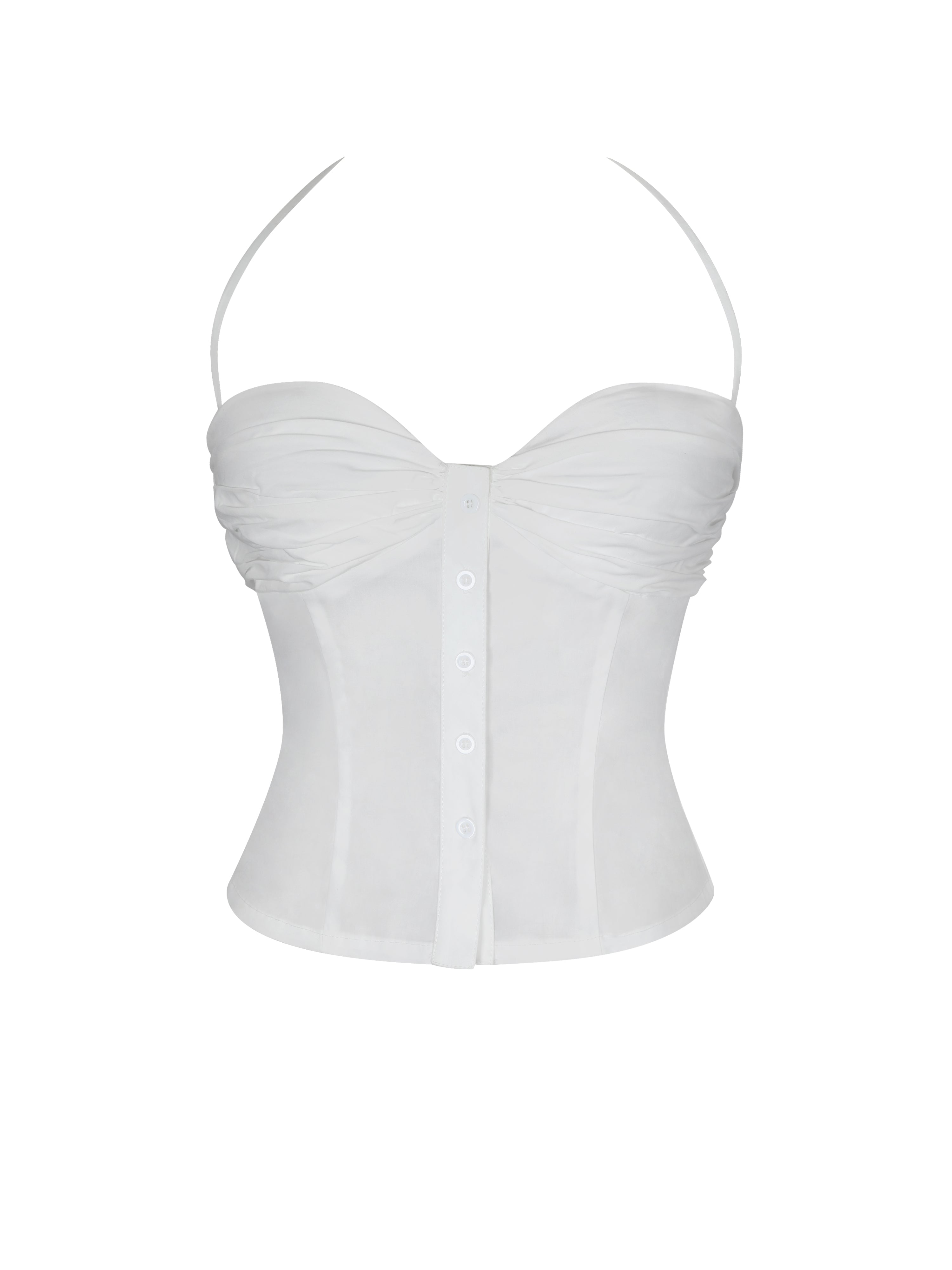 Waverly White Cotton Poplin Button-Front Sweetheart Halter Top