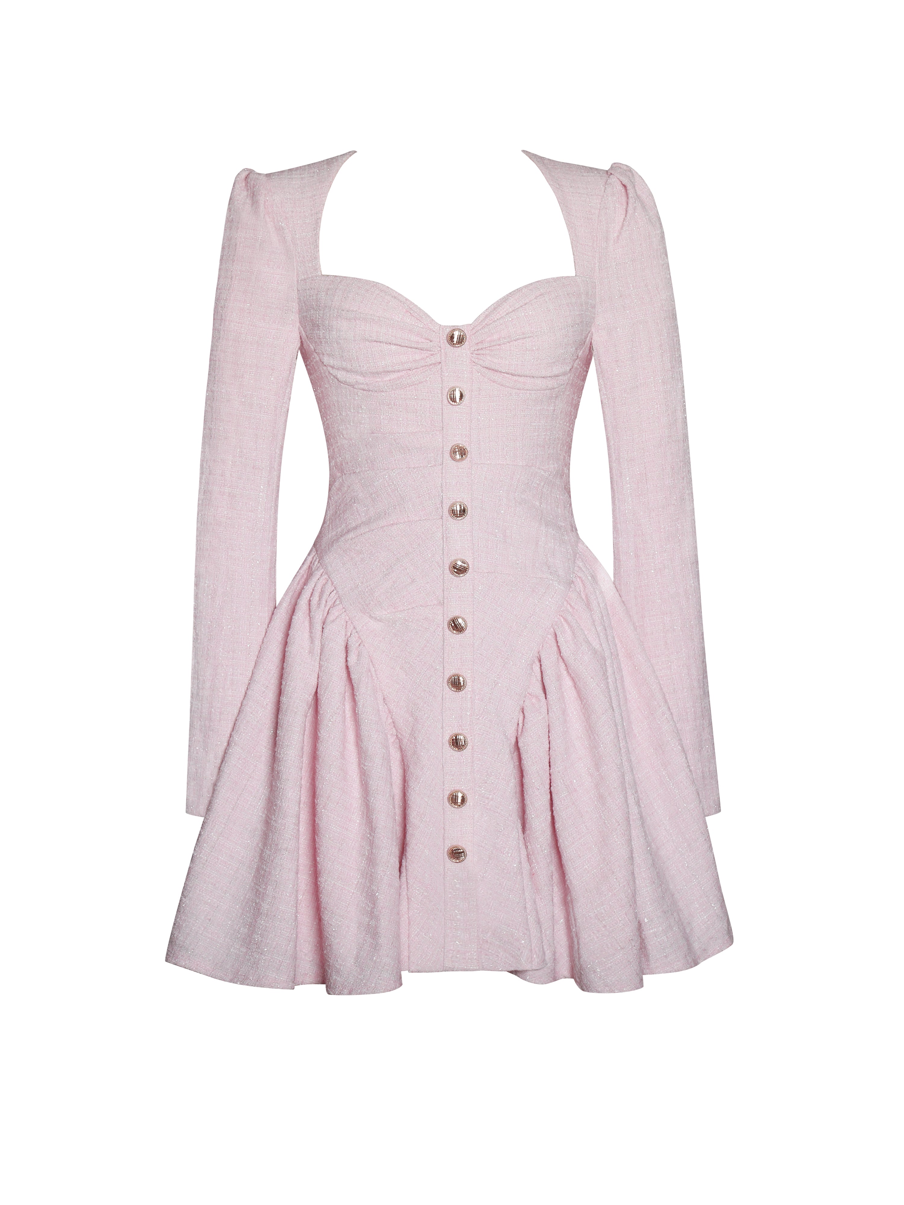 Tae Pink Tweed Long Sleeve Drop Waist Mini Dress (Archive Sale)