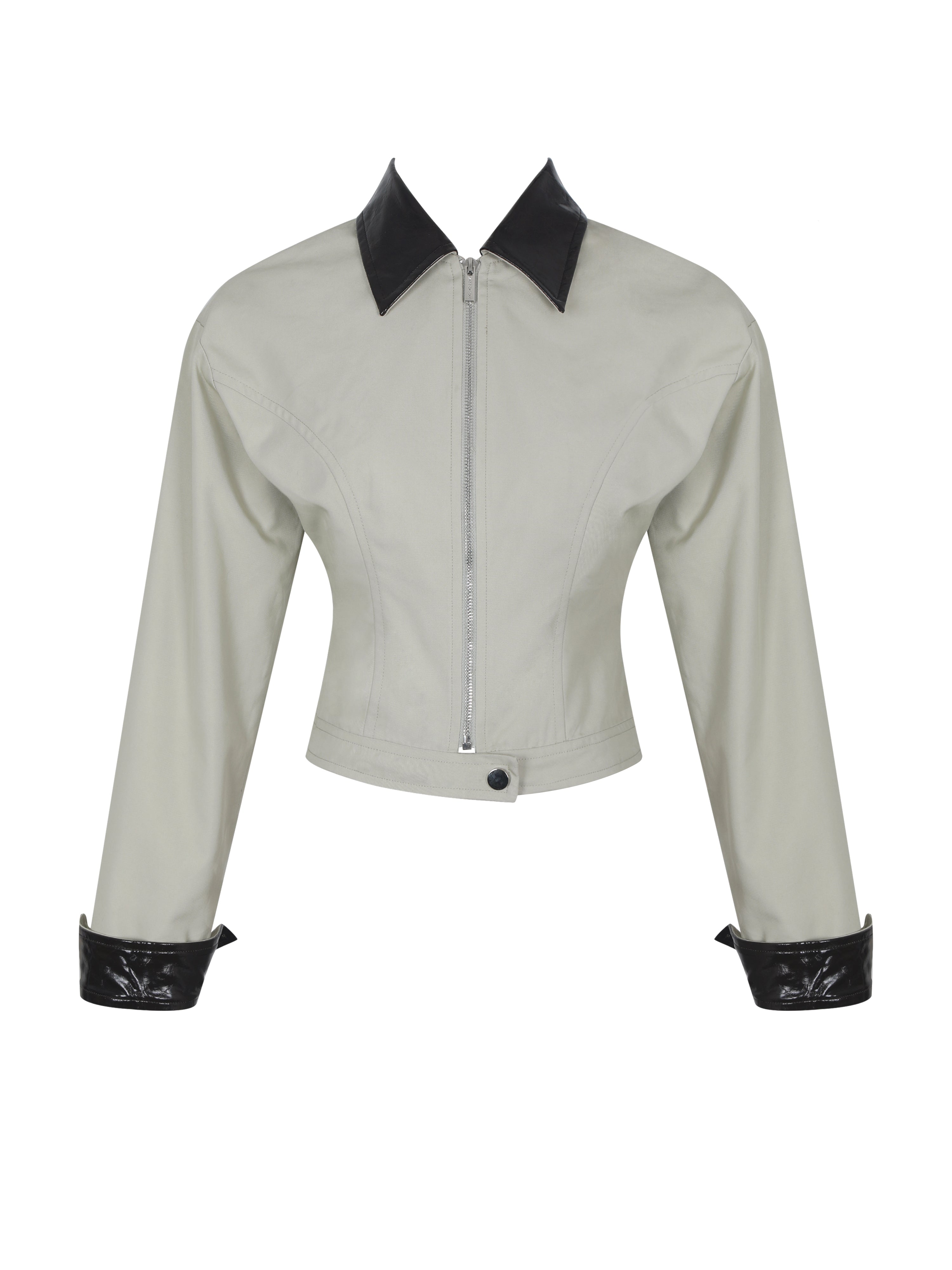 Vinette Sage Cotton Gabardine Cropped Front Zip Jacket