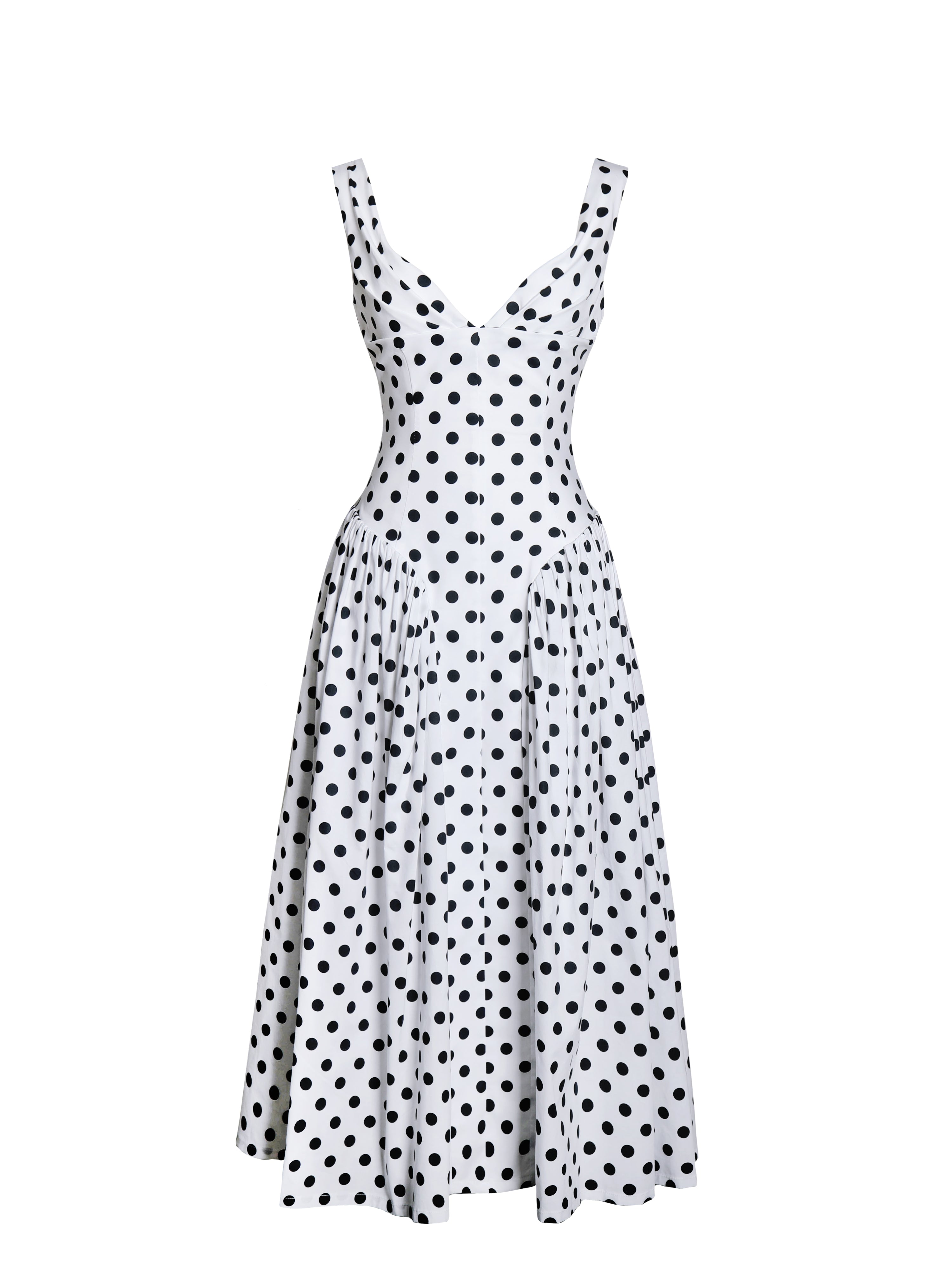 Rahma Polka Dot Drop Waist Midi Cotton Poplin Dress