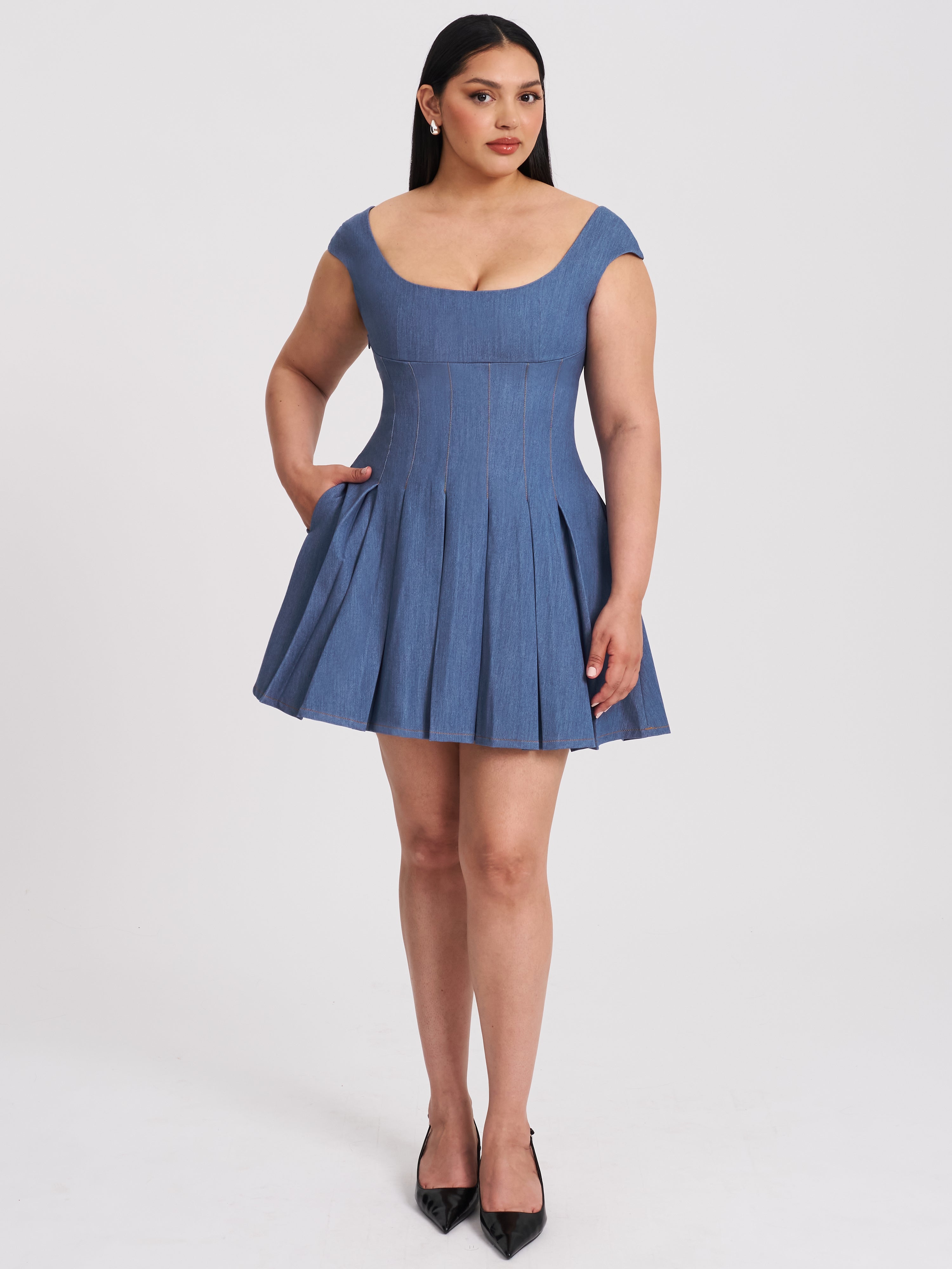 Sada Pleated Denim Mini Dress (Archive Sale)