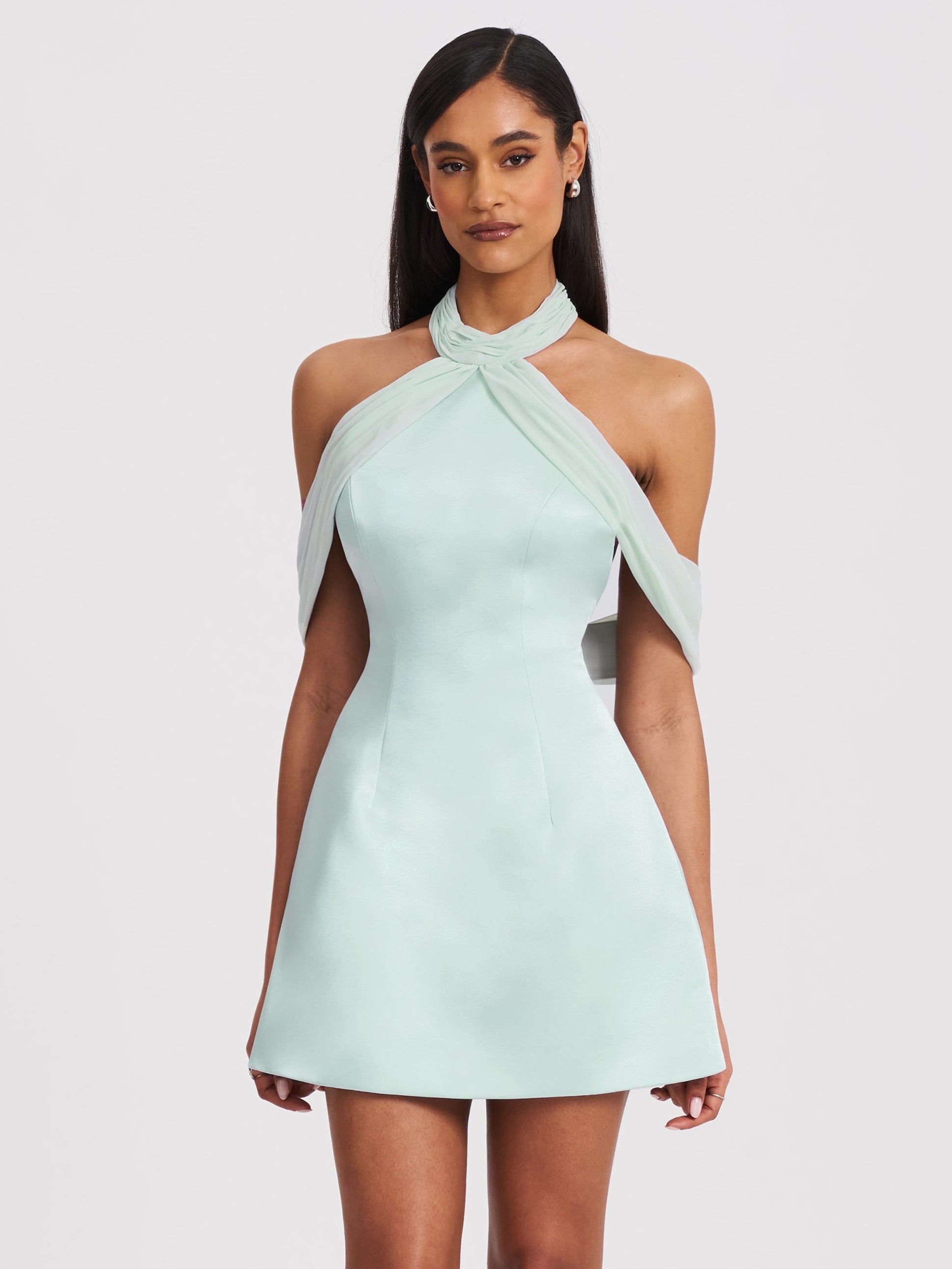 Miss Circle Women's Zafrina Halter Off Shoulder Backless Mini Dress - Green - Size XXS - Light Cyan Miss Circle Women's Zafrina Halter Off Shoulder Backless Mini Dress - Green - Size XXS - Light Cyan