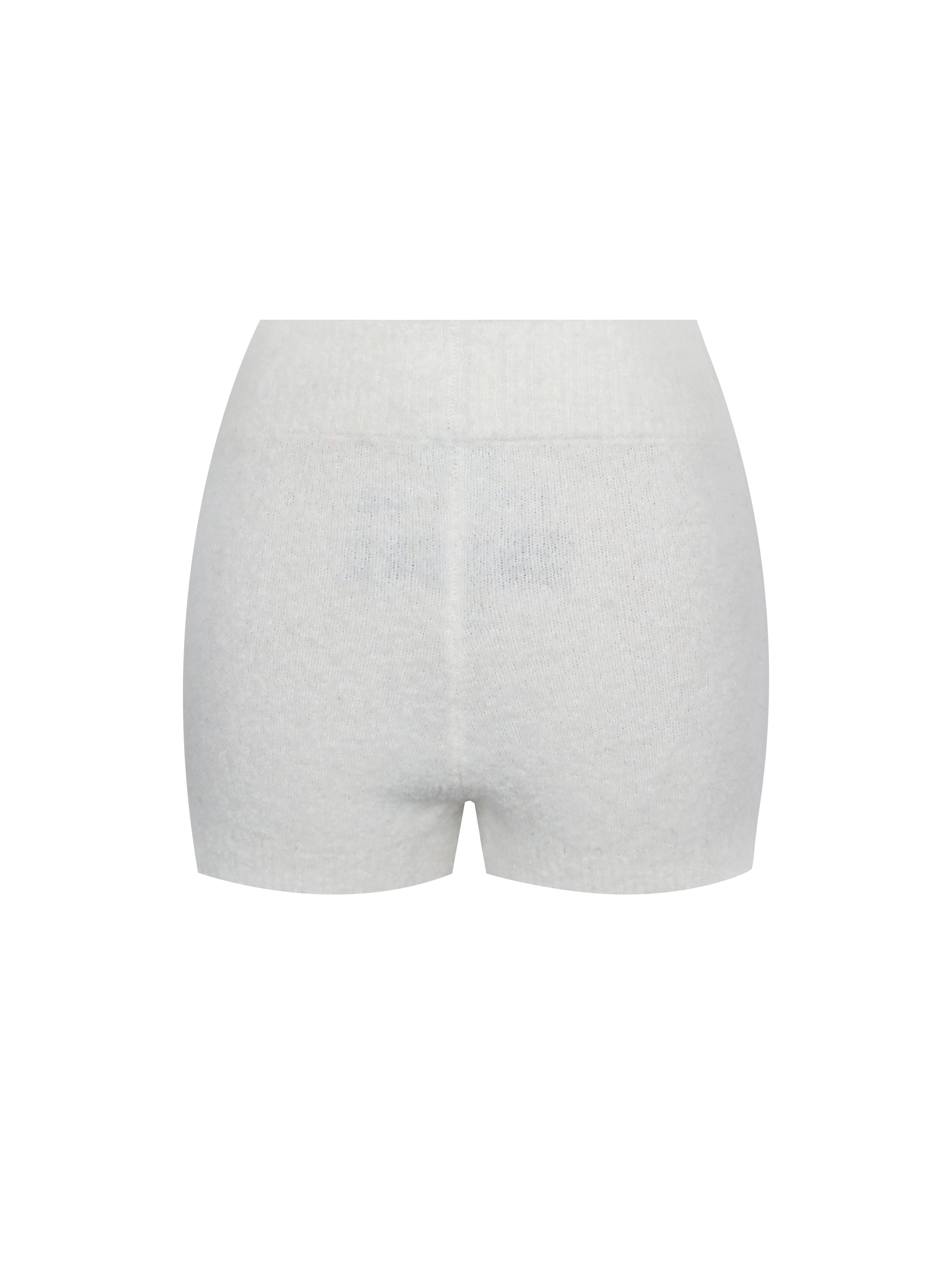 Sera White Wool-Blend Ribbed Knit Mini Shorts
