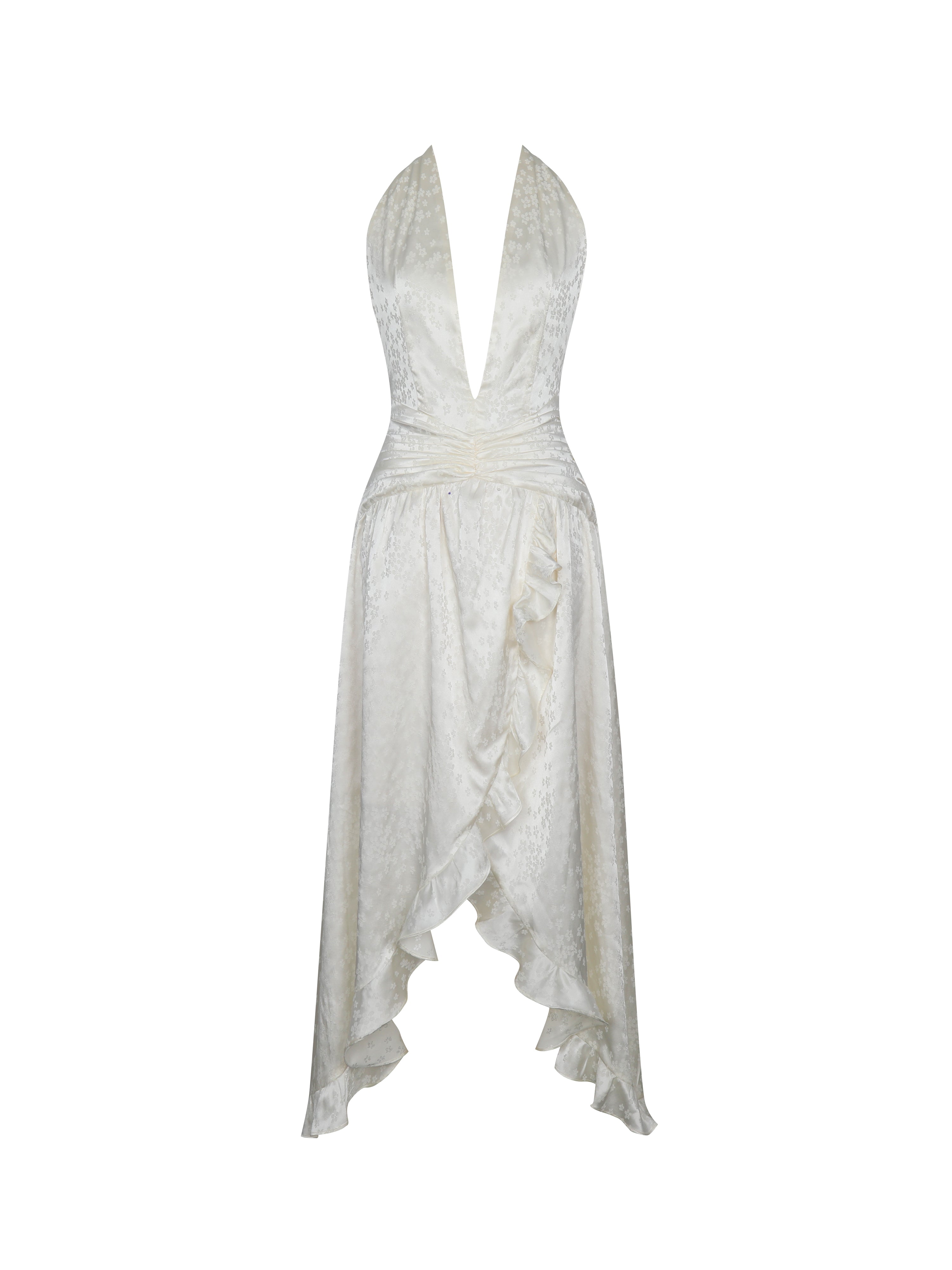 Nalani Floral Ivory Ruffled Halter Maxi Dress