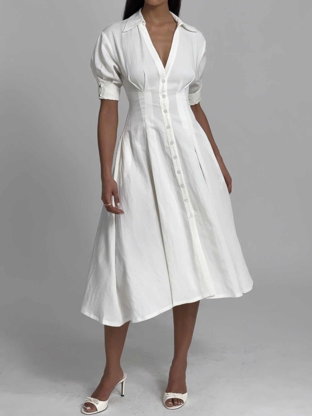 Palina Lyocell Pleated Midi Preppy Shirt Dress