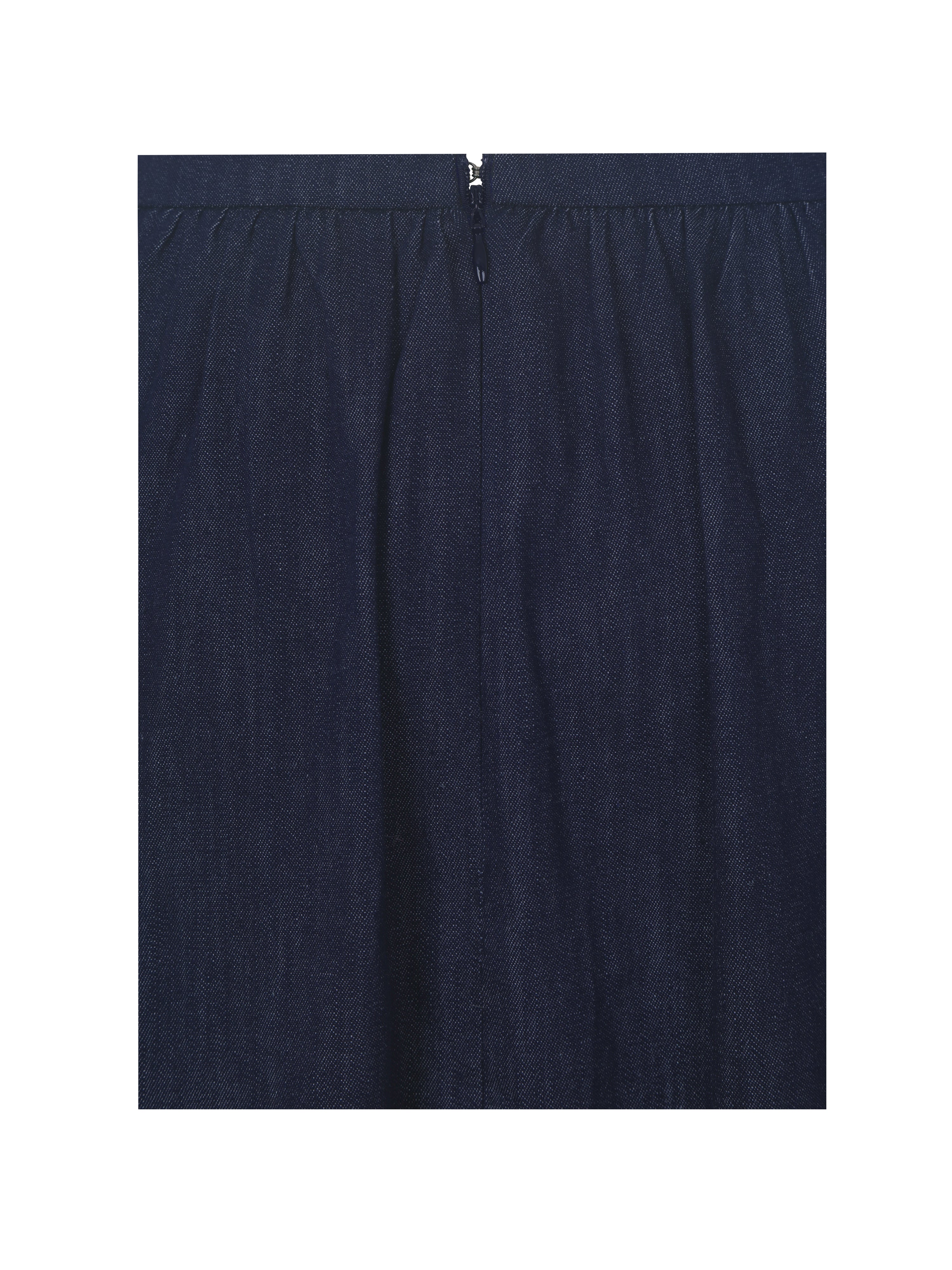 Maevie Indigo Denim Gathered A-Line Midi Skirt