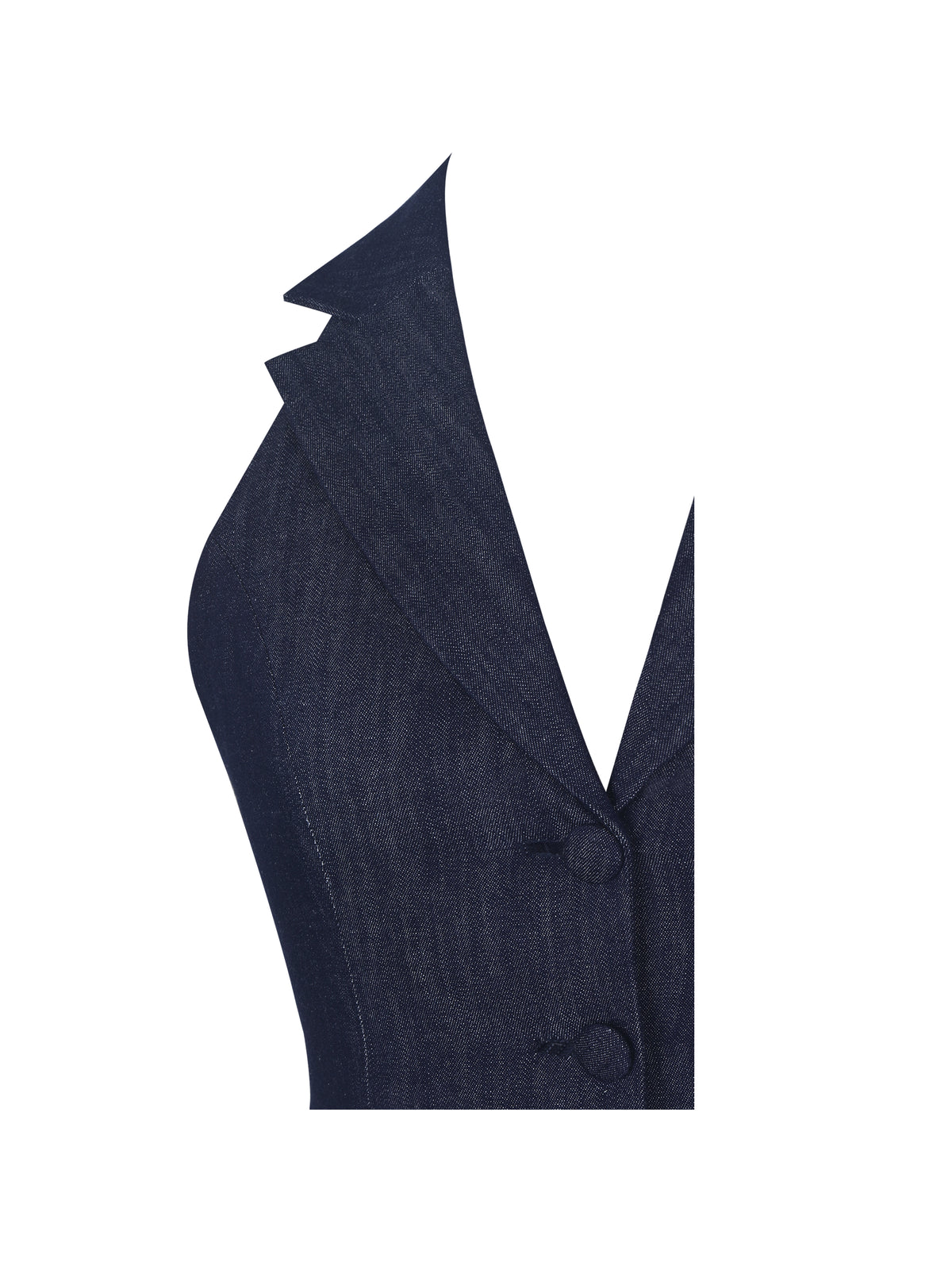 Mavis Indigo Denim Halter Single-Breasted Lapel Top