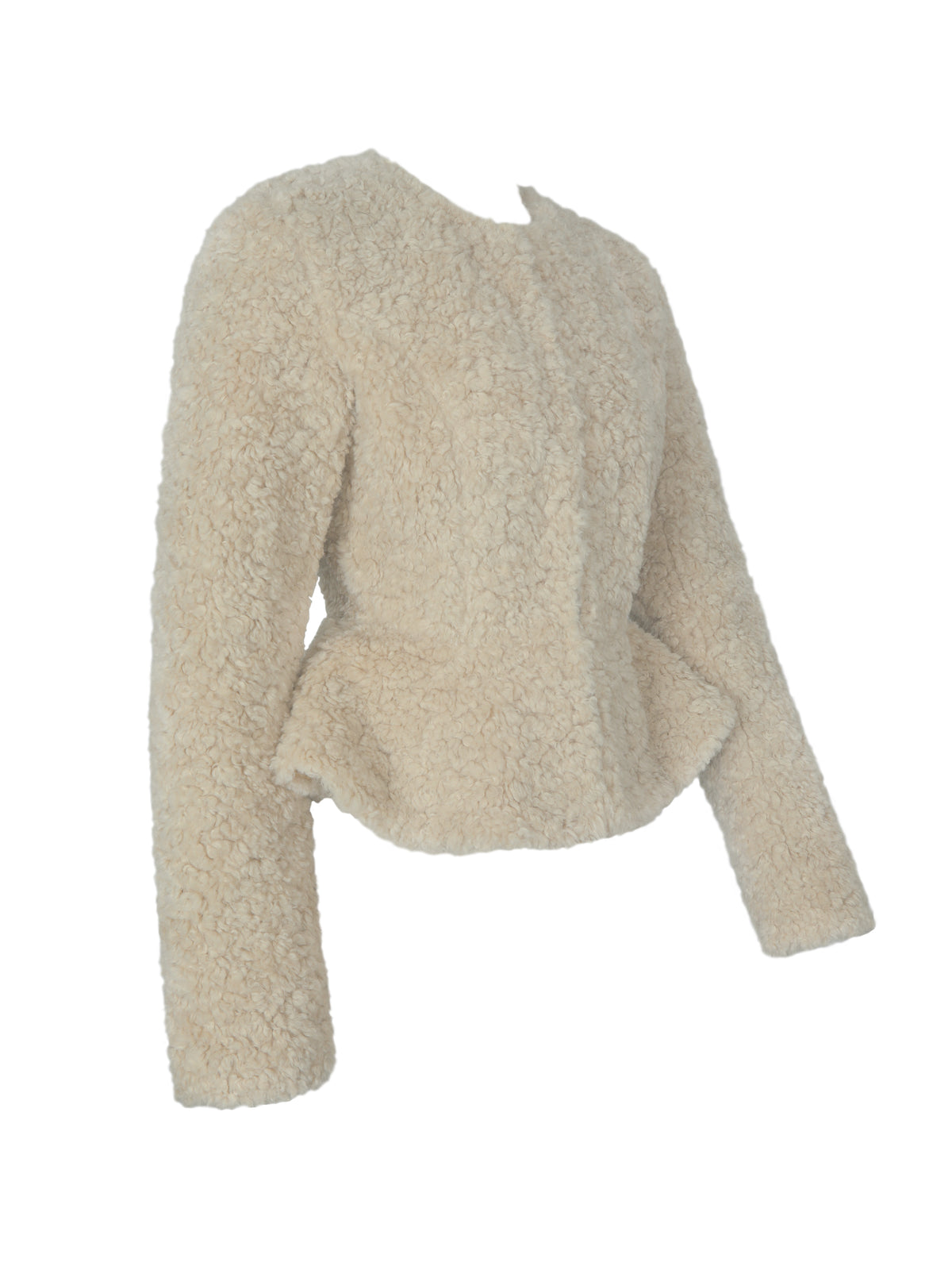 Brigitte Beige Teddy Fur Peplum Jacket