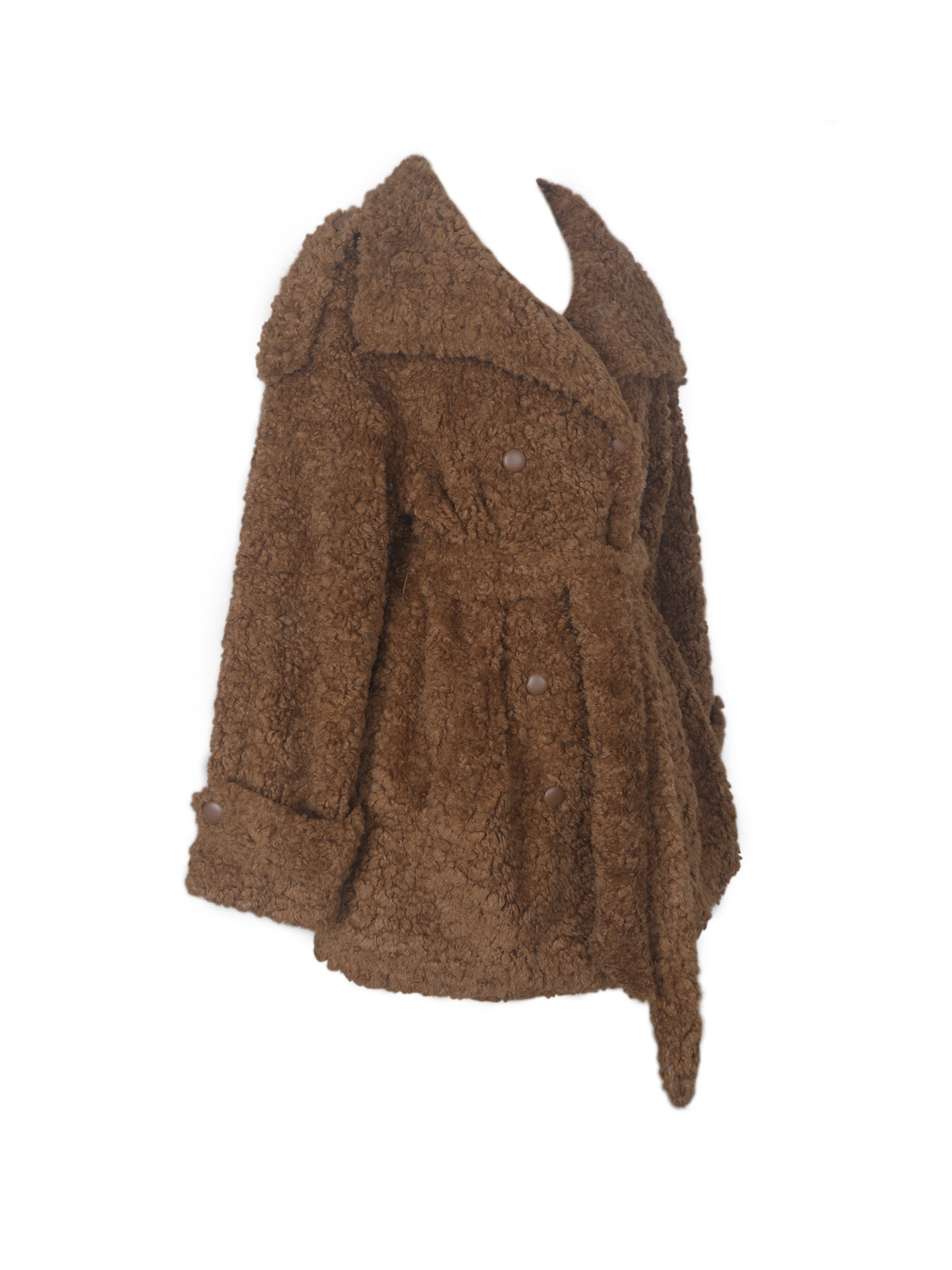 Marlow Chestnut Teddy Fur Funnel Collar Belted Mini Coat