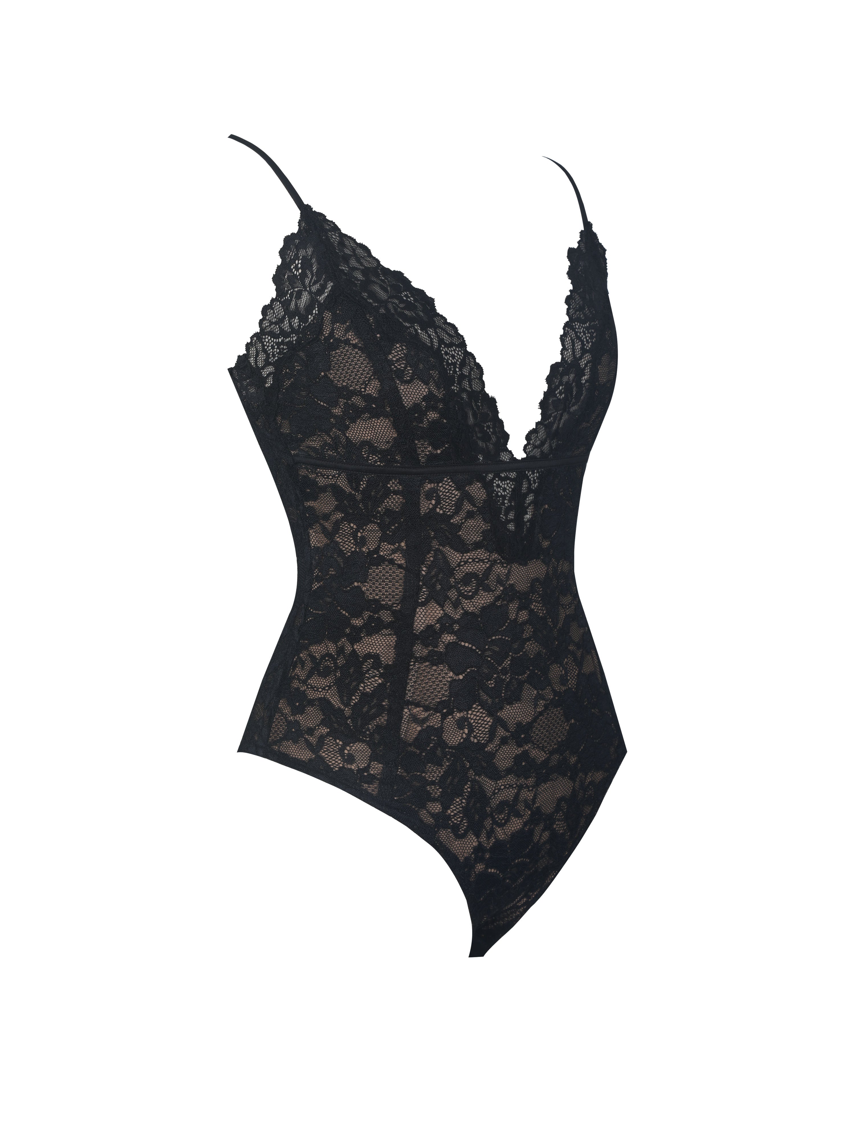 Venetia Black Lace Plunging Bodysuit
