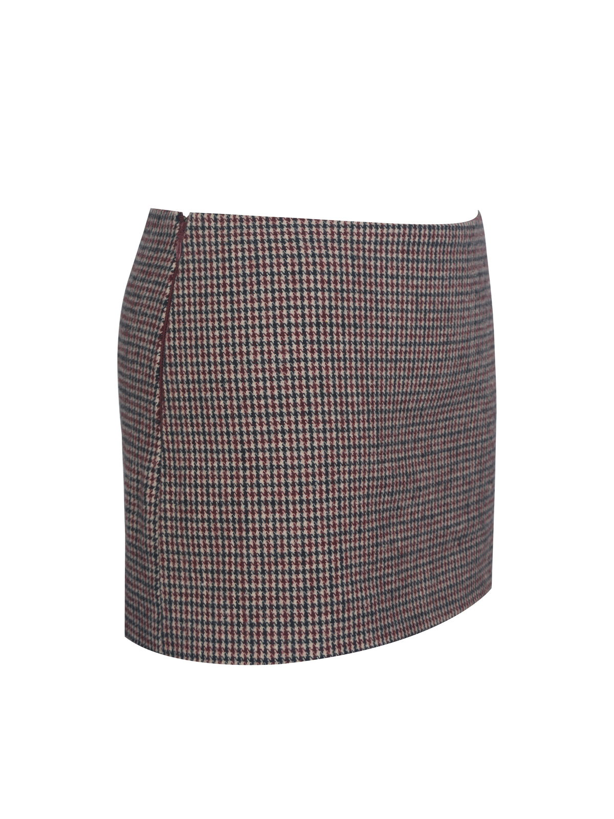 Victoria Burgundy Micro Houndstooth Mini Skirt