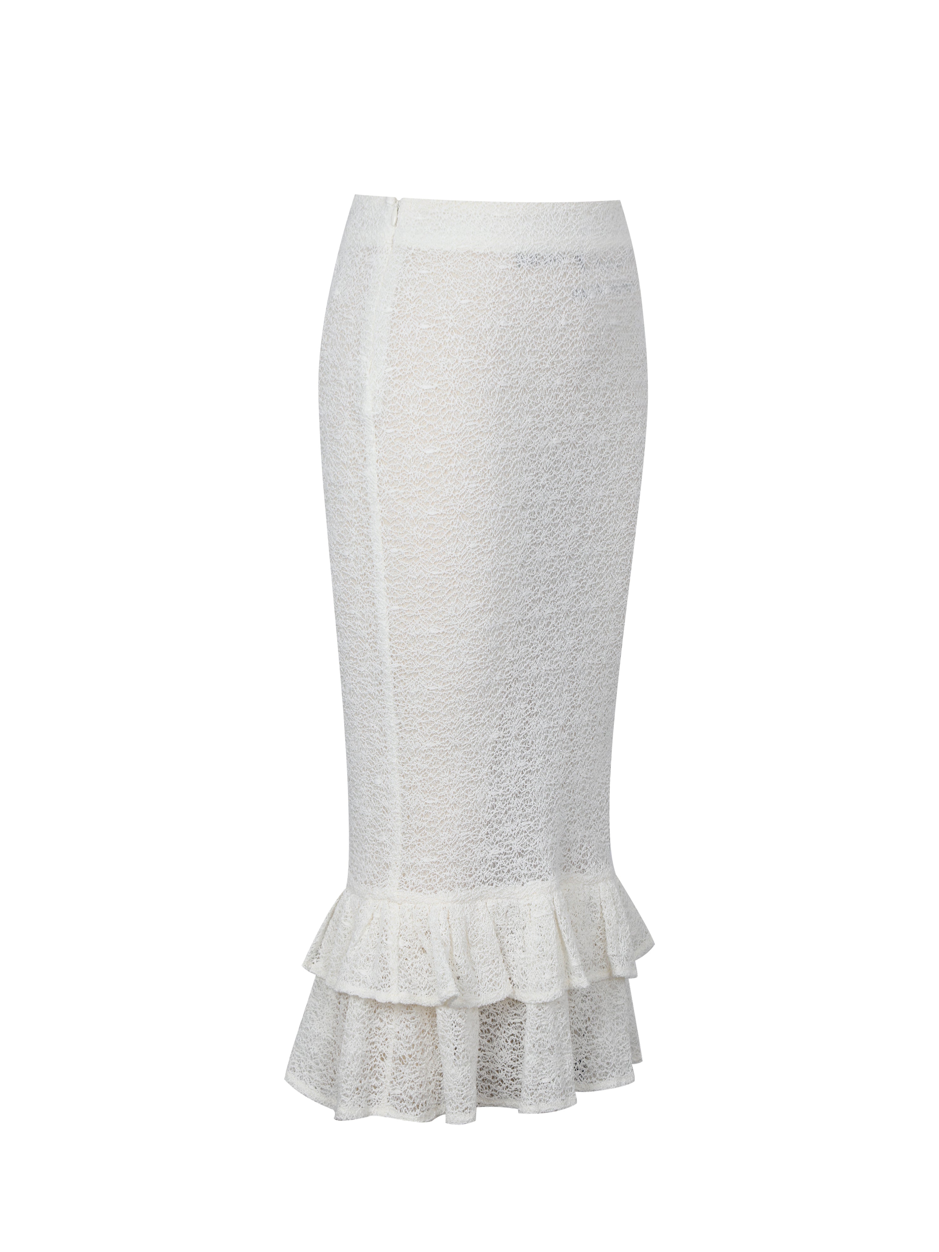 Urvi Ivory Crochet Ruffle Midi Skirt